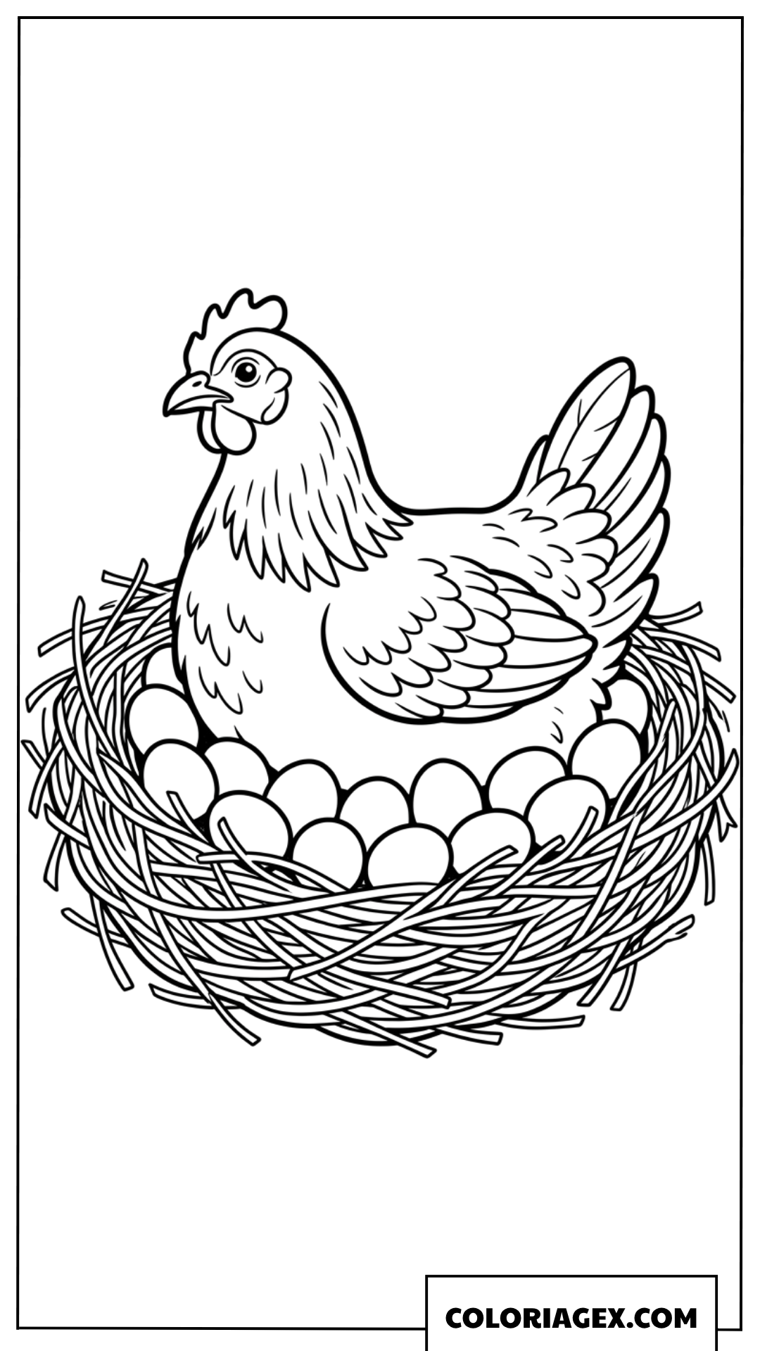 Coloriage de poule mere couvant ses oeufs