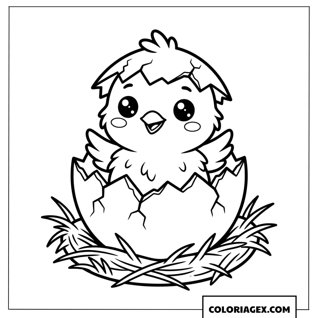 Coloriage de poussin eclosant de sa coquille