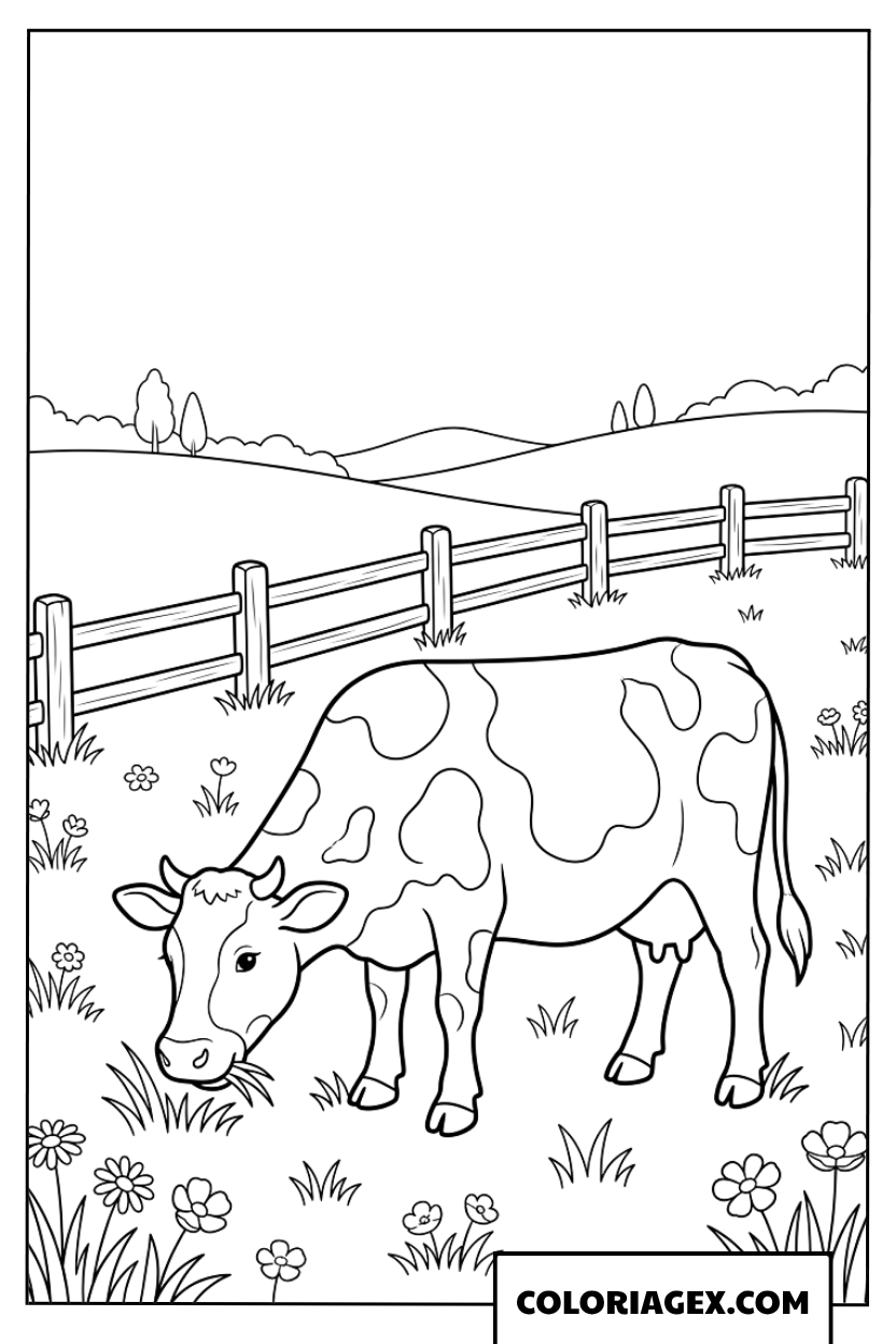 Coloriage de vaches tachees broutant dans le pre