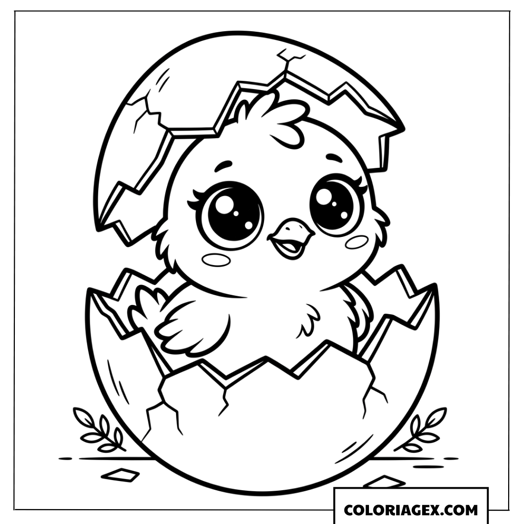 Coloriage du petit poussin sortant de sa coquille d oeuf cassee