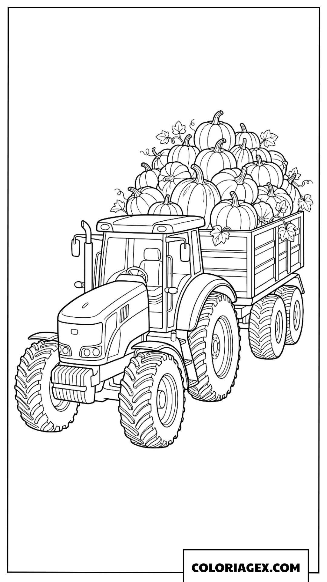 Coloriage du tracteur tractant une remouque pleine de citrouilles