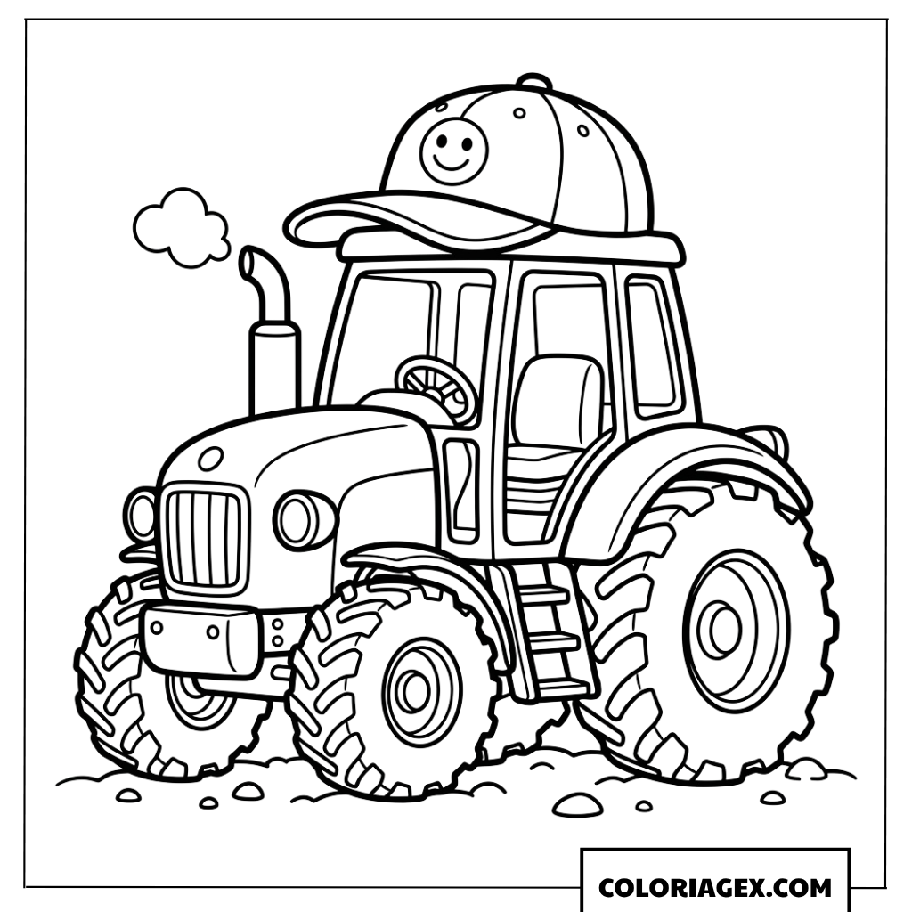 Coloriage d'un tracteur avec une casquette