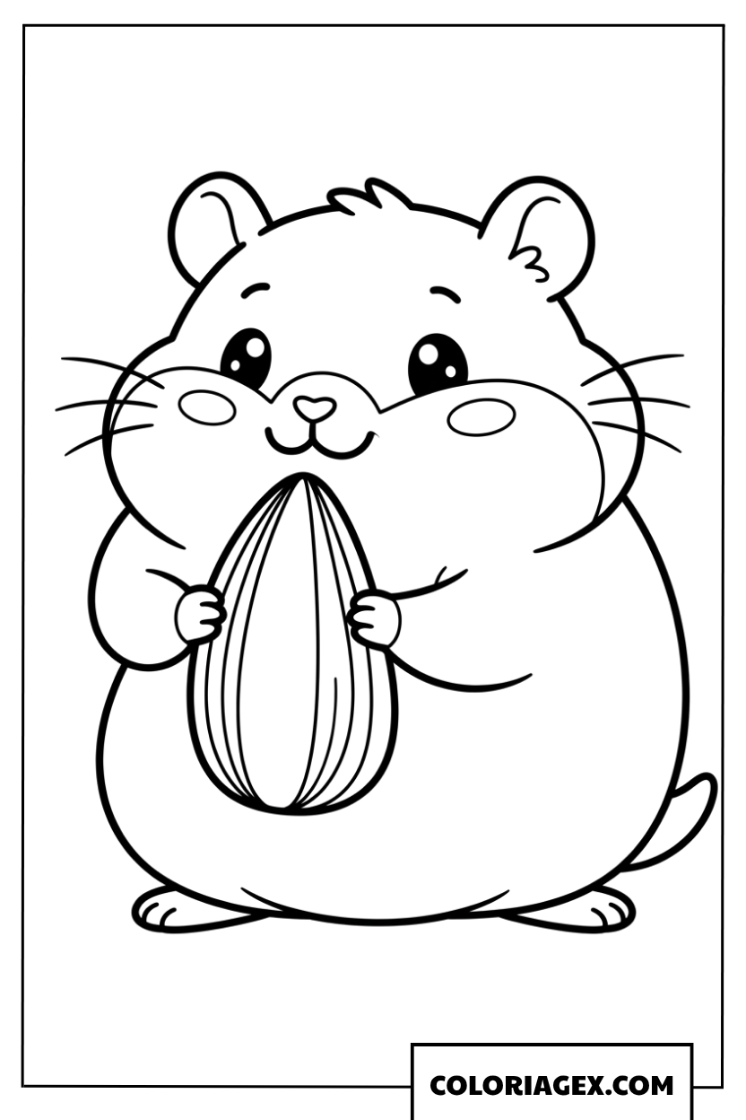 Coloriage hamster dodu tenant une graine