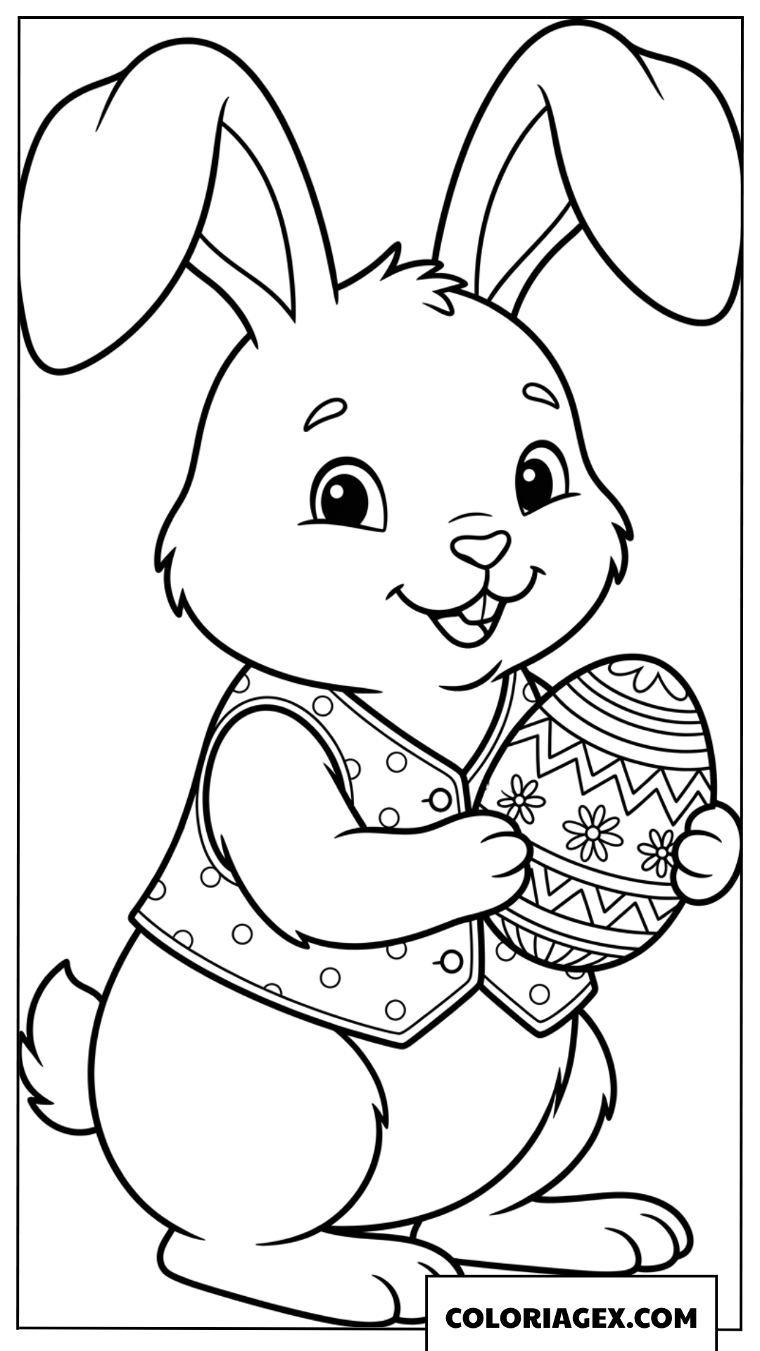 Coloriage lapin de paques tenant un oeuf decore