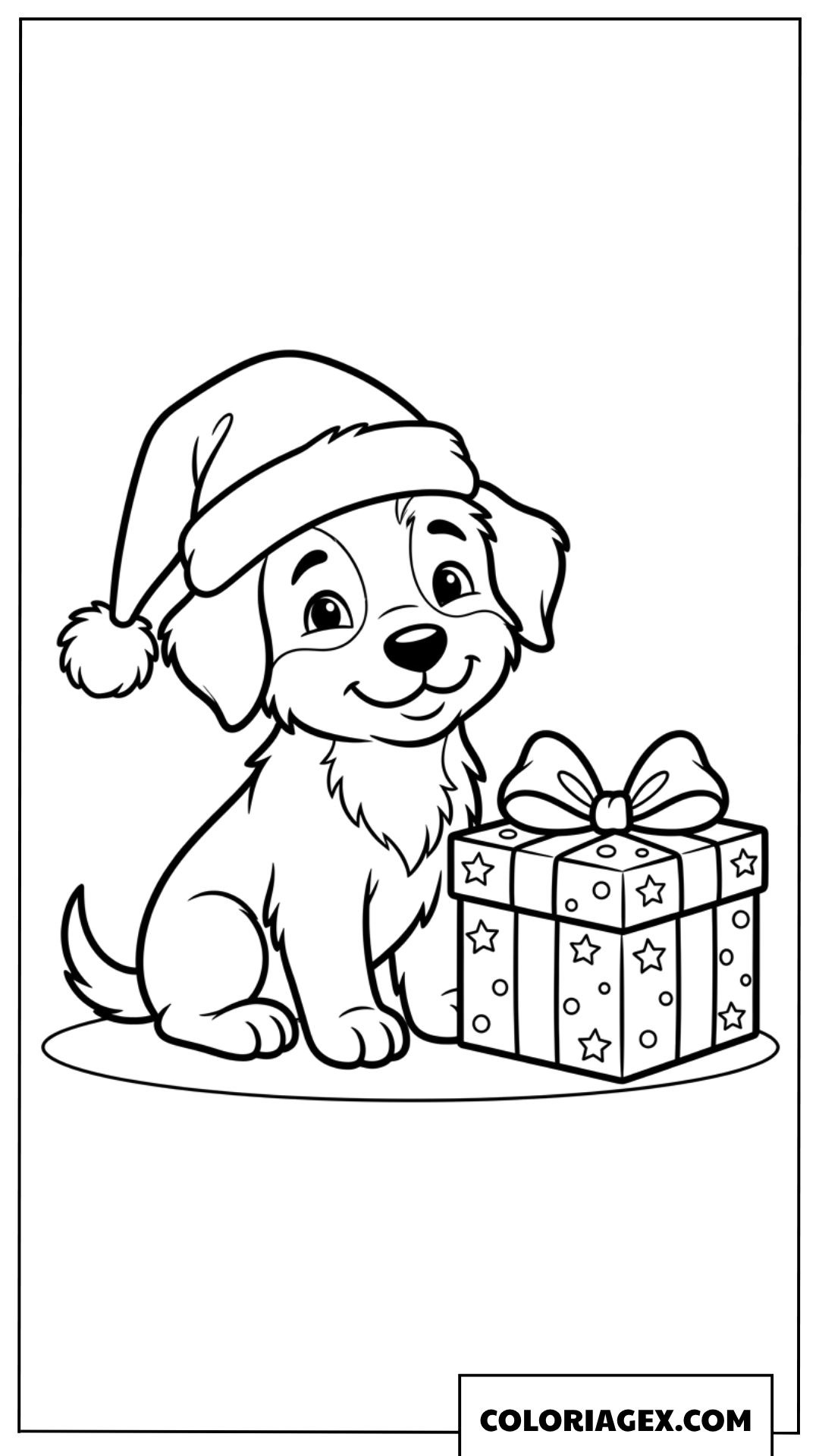 Dessin chiot mignon portant un bonnet de noel
