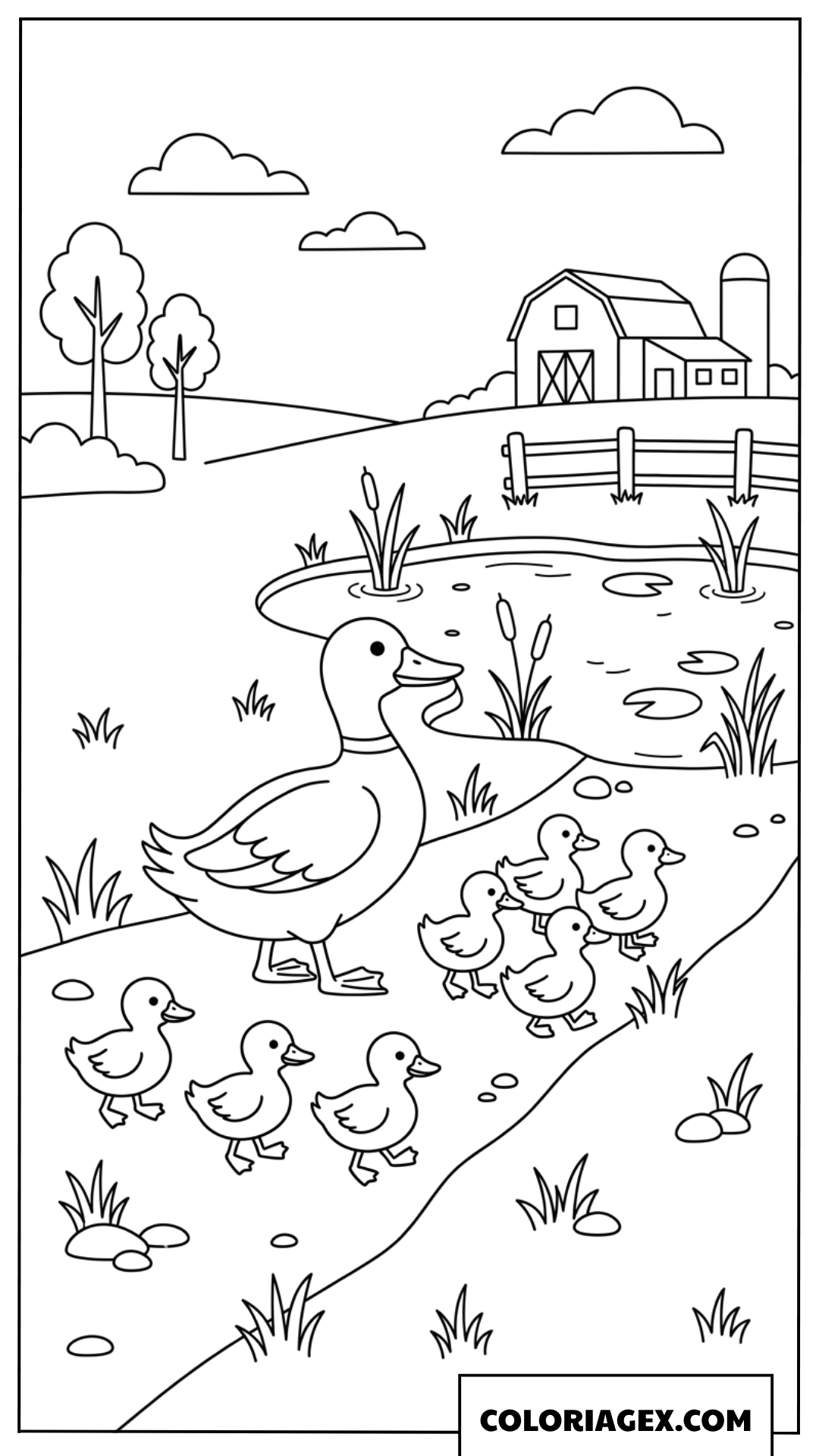 Dessin de famille de canards pres de l'etang