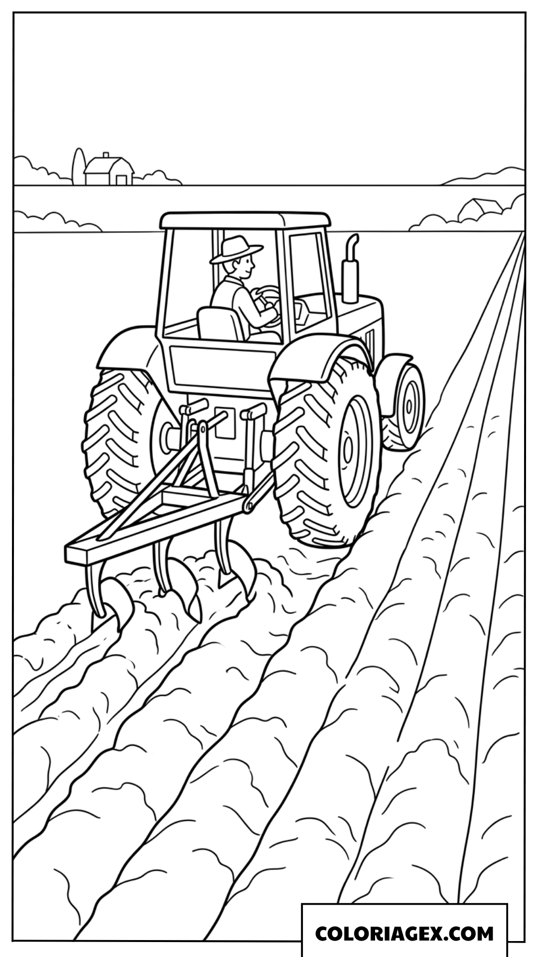 Dessin du fermier conduisant un tracteur pour labourer le champ