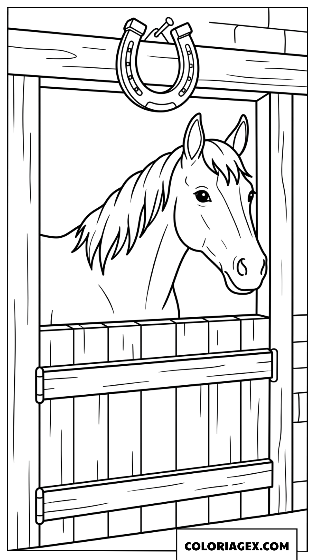 Dessin d'un cheval regardant par la porte