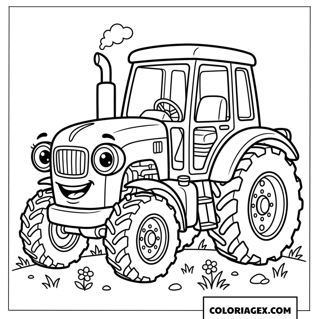Dessin d'un tracteur animé très souriant