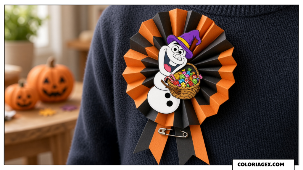 Badge Cocarde Halloween Orange et Noir avec un Personnage Disney Colorié