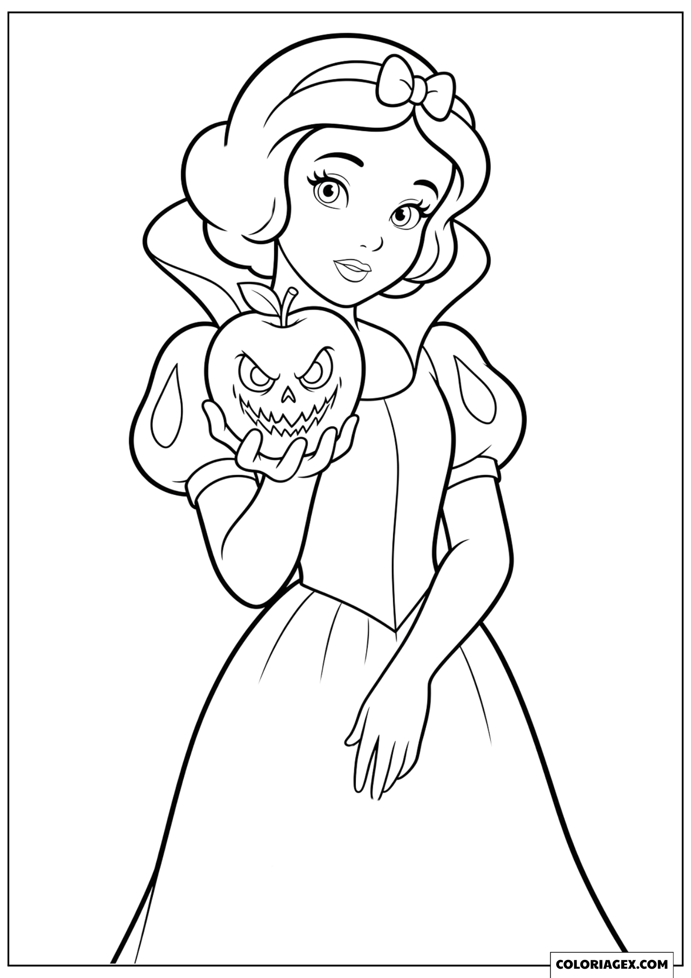 Coloriage Blanche-Neige Tenant une Pomme Ensorcelée d'Halloween