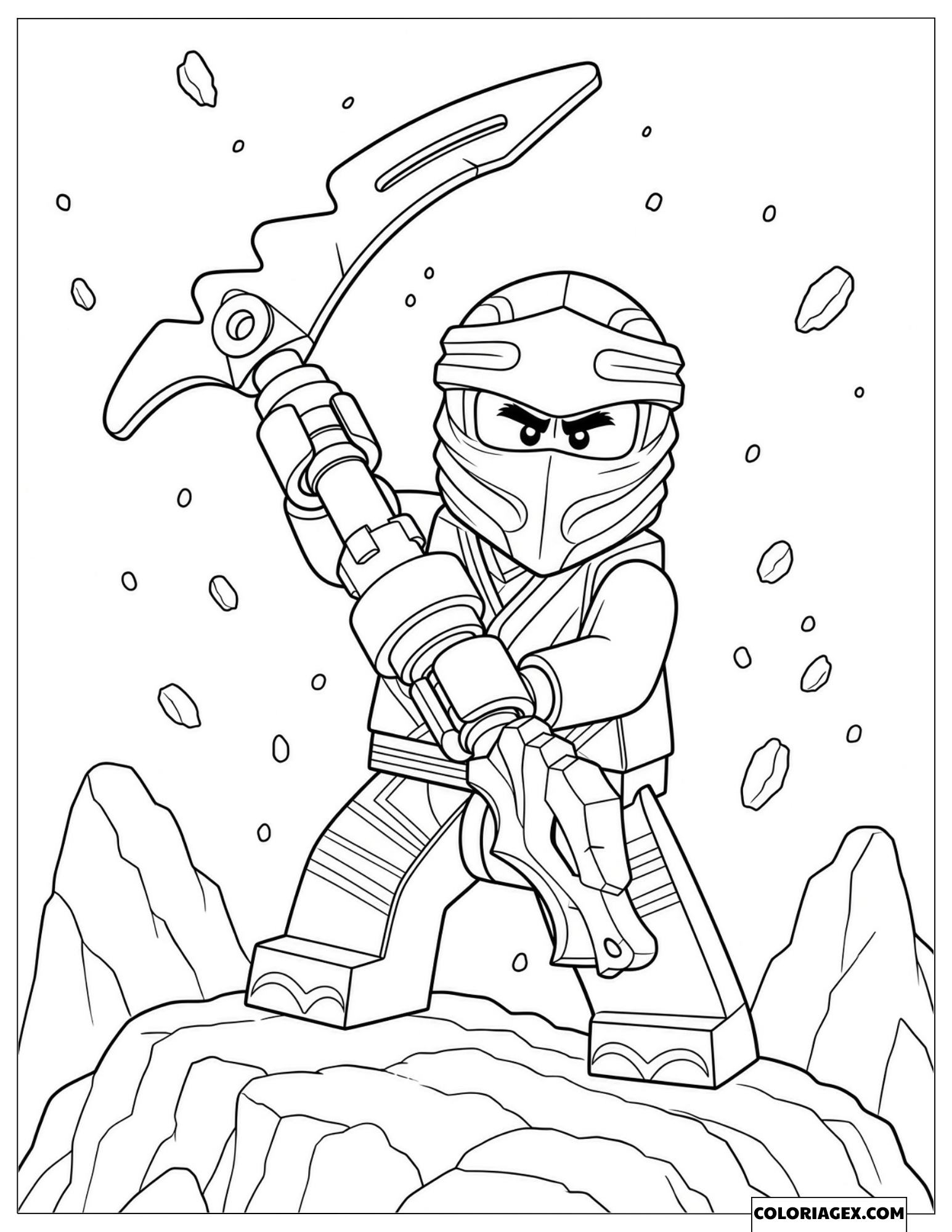 Coloriage Cole brandissant une faux de terre sur une falaise