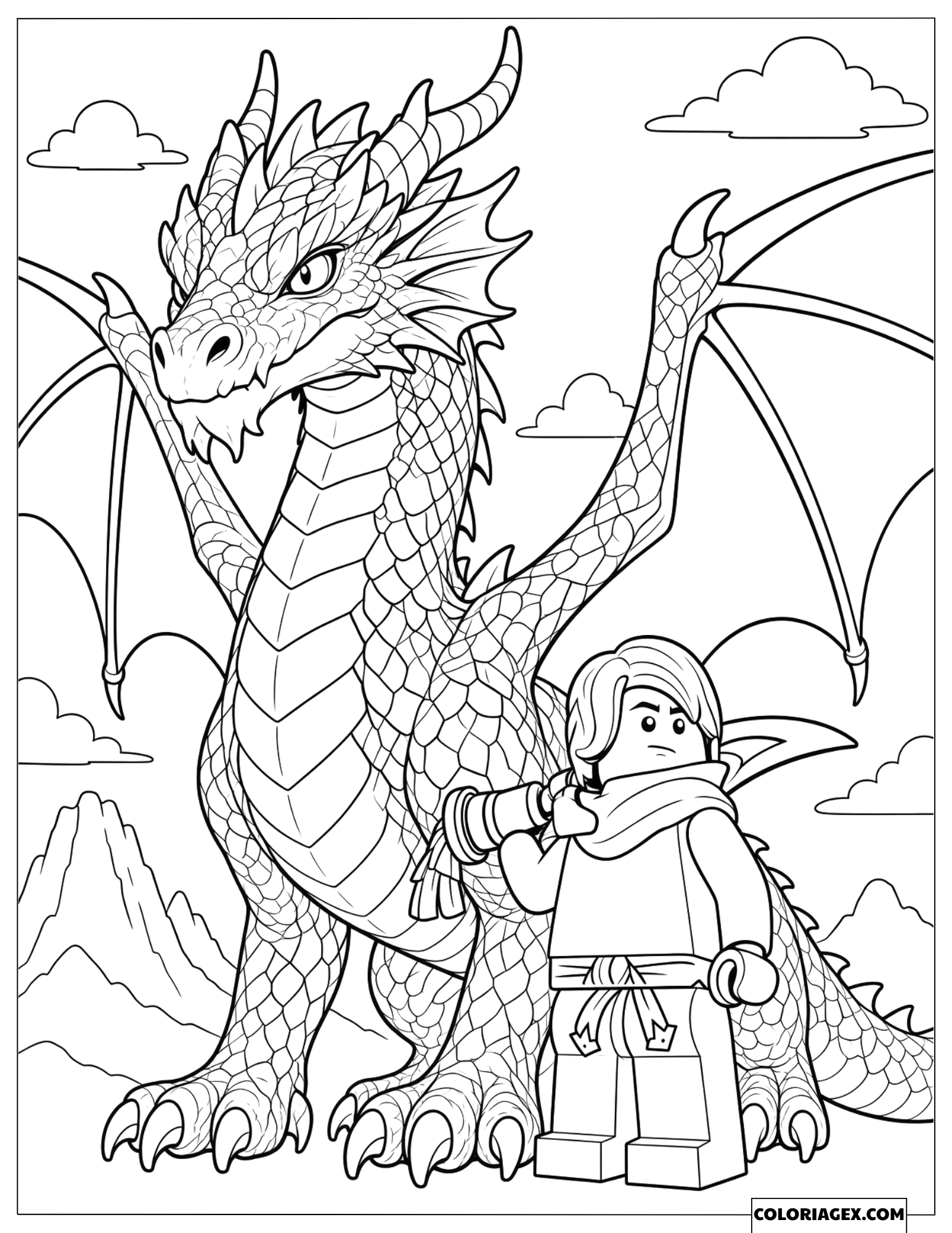 Coloriage Lloyd debout avec son Dragon Vert