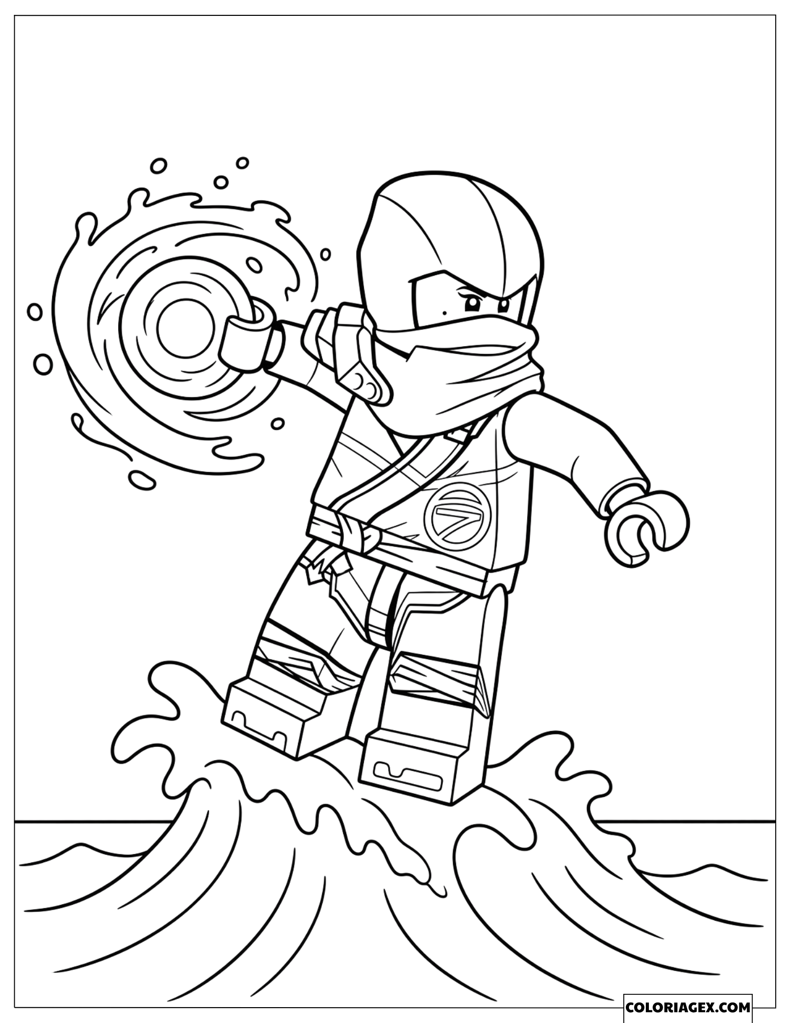 Coloriage Nya surfant sur une grande vague en contrôlant l'eau