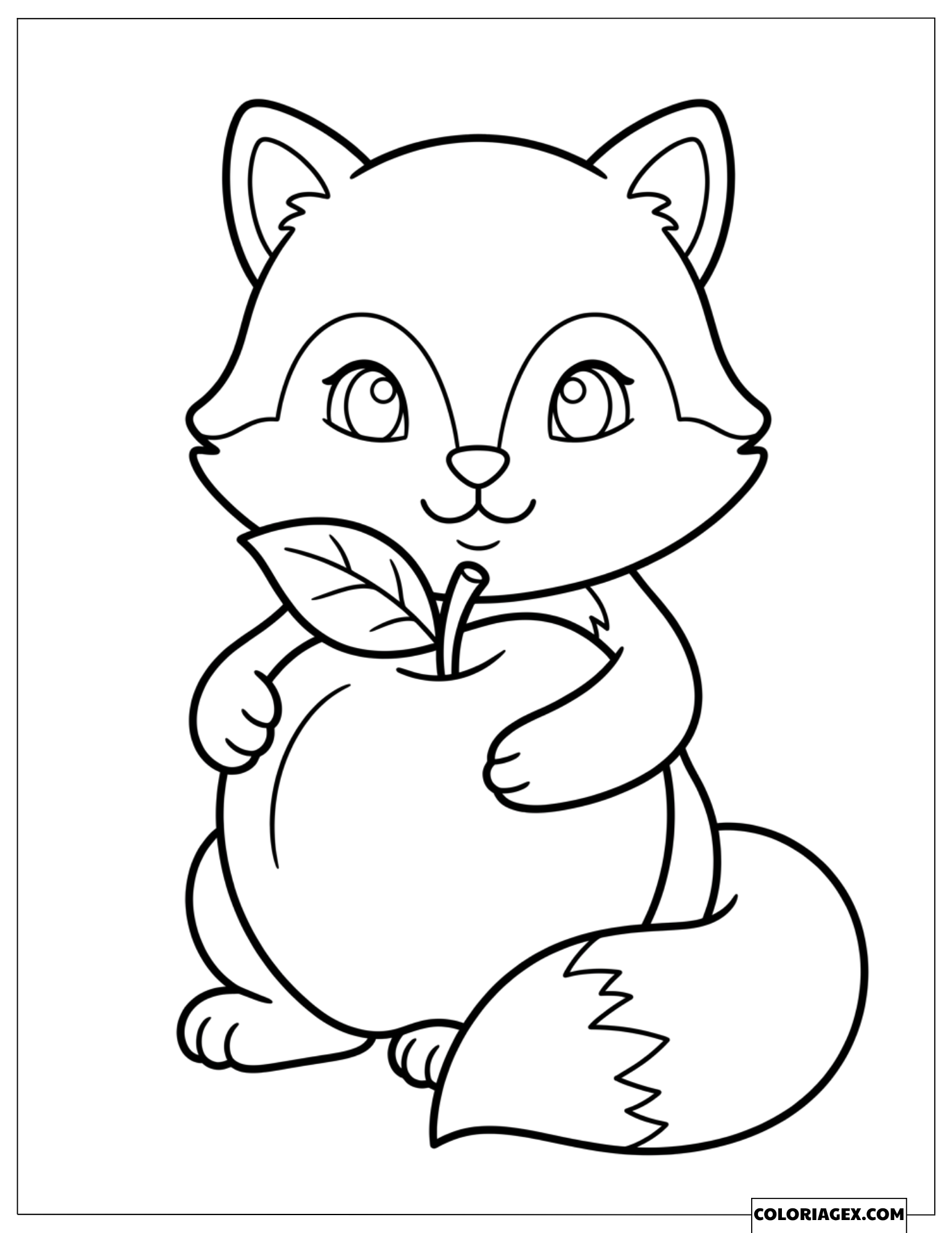 Coloriage Petit Renard Tenant une Grosse Pomme