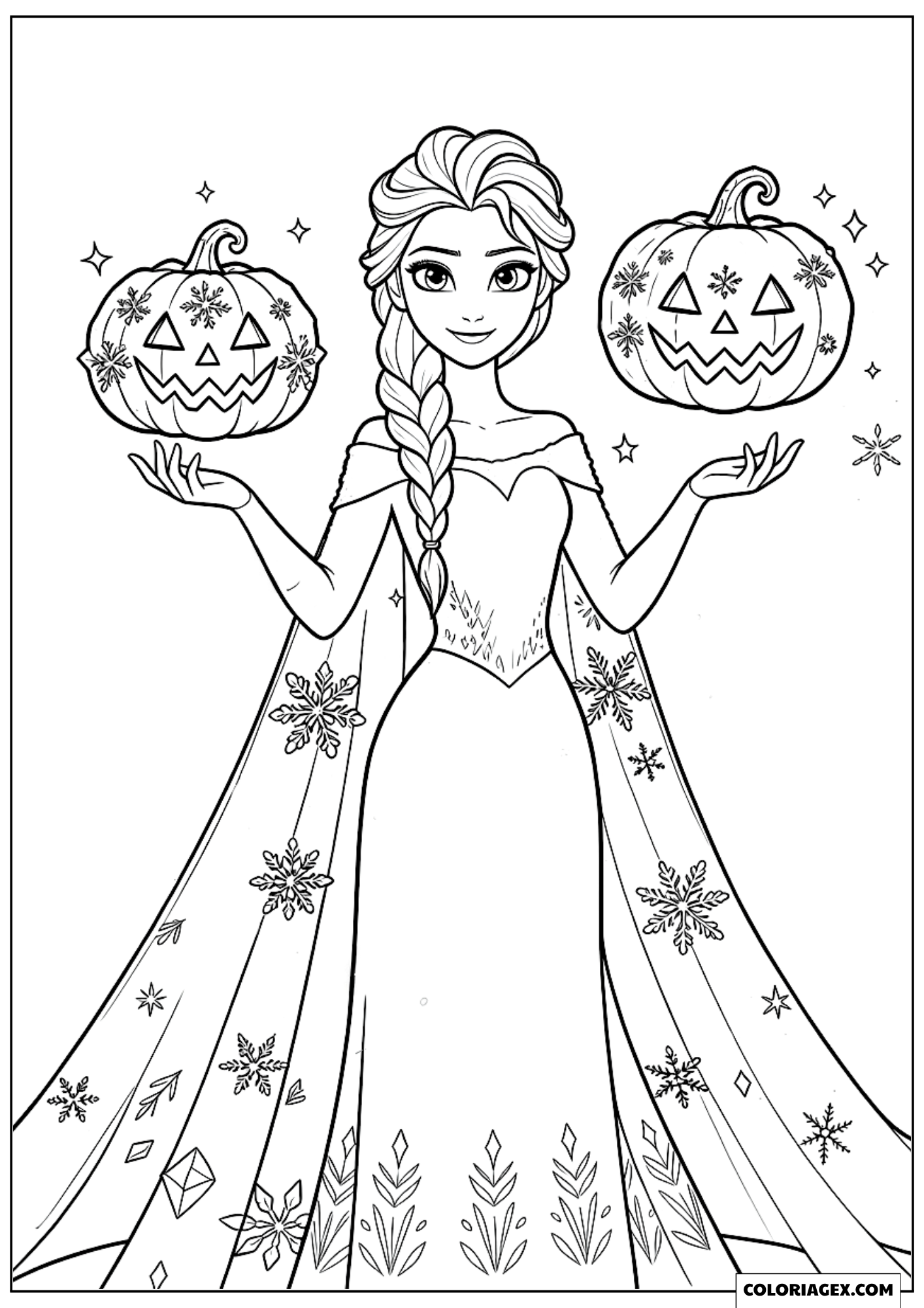 Coloriage Reine Elsa Magique avec Deux Citrouilles Enneigées