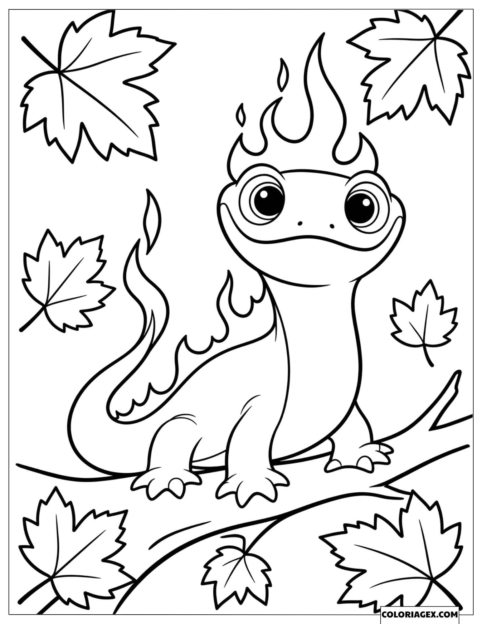 Coloriage Reine des Neiges 2 la salamandre Bruni sur une branche