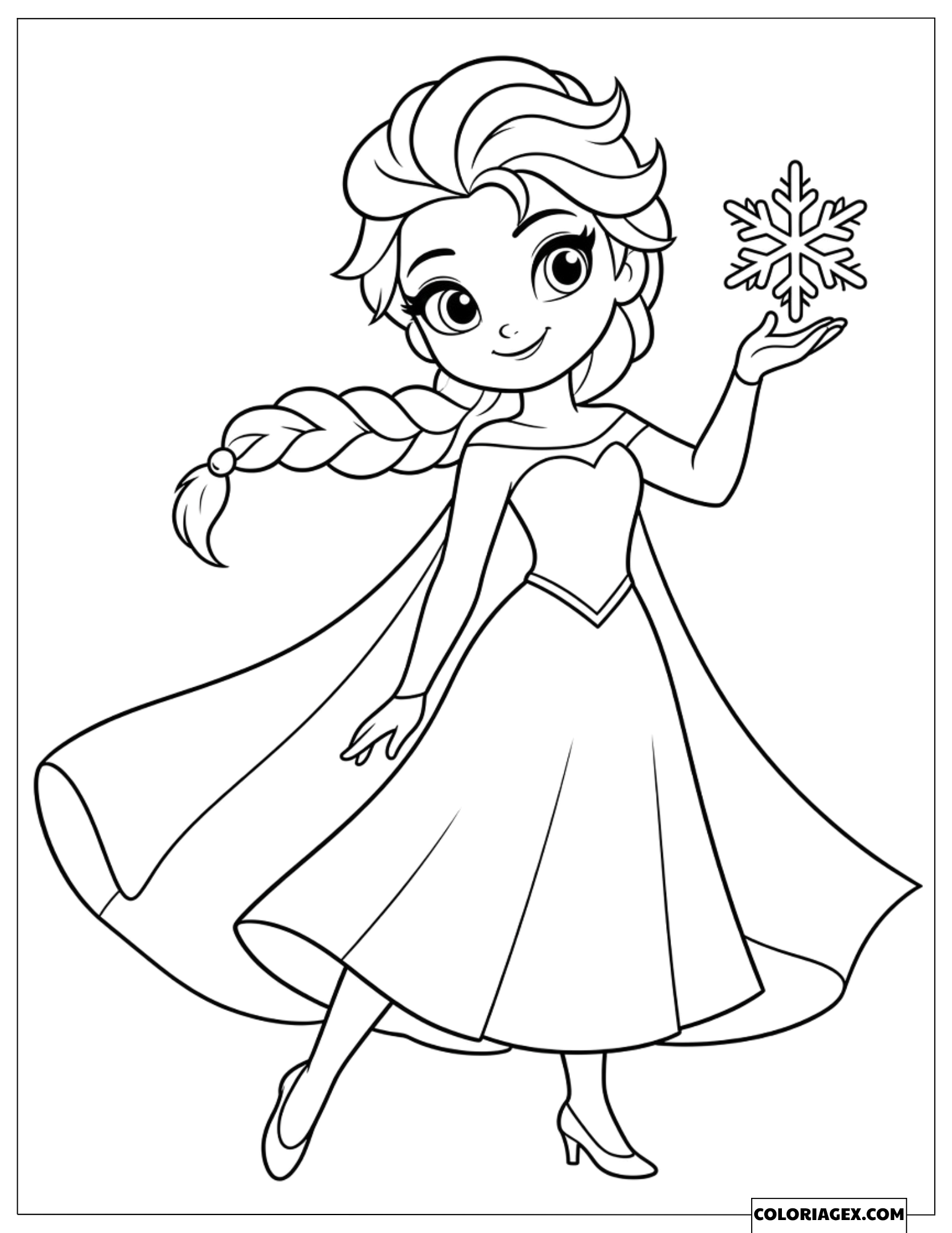 Coloriage Reine des Neiges la princesse Elsa tenant un flocon magique