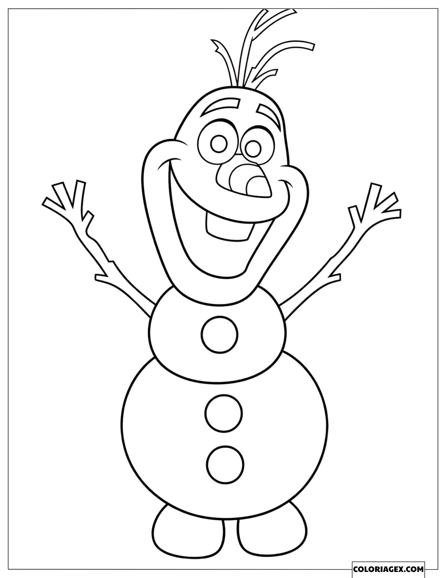 Coloriage Reine des Neiges le bonhomme de neige Olaf saluant joyeusement