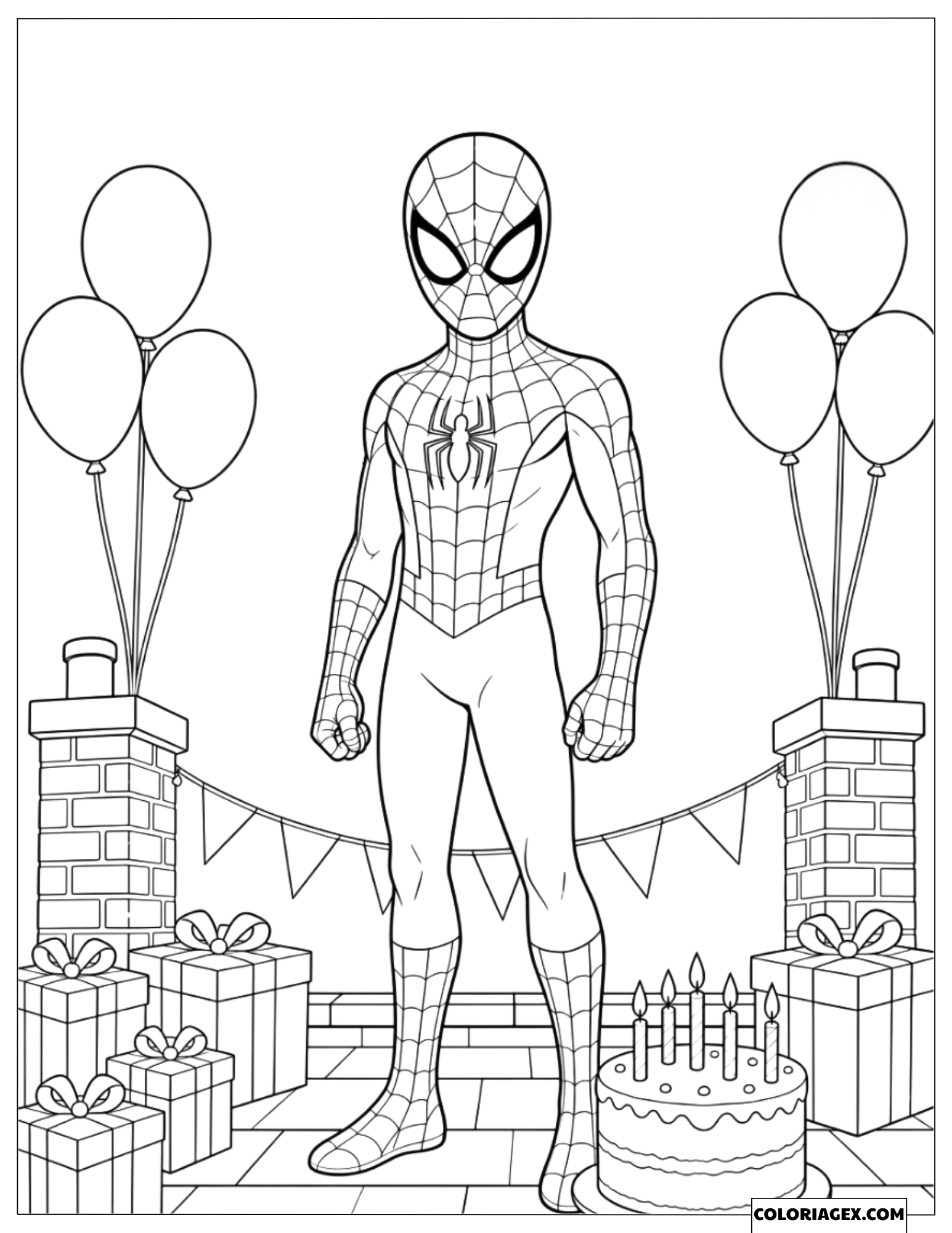 Coloriage Spiderman Fête d'Anniversaire