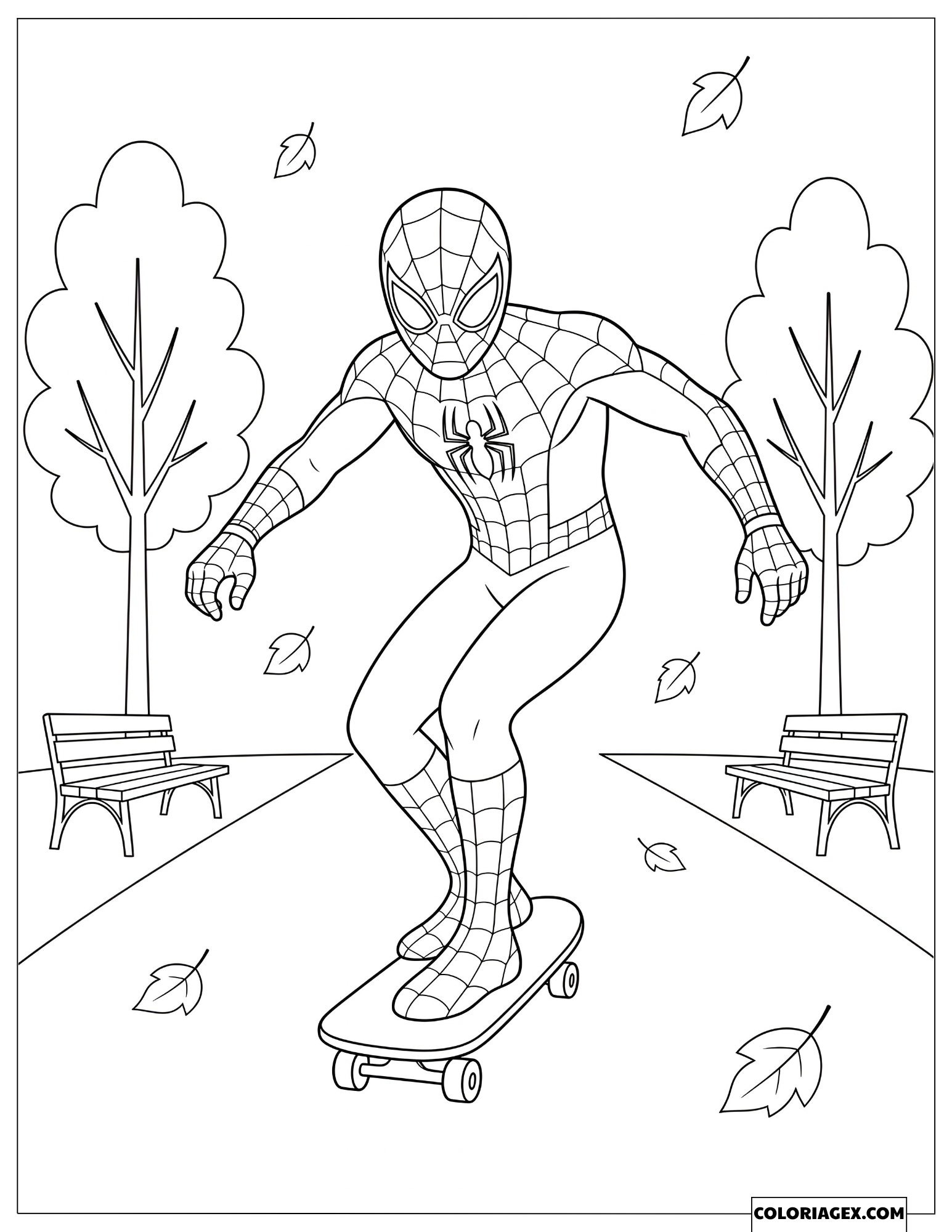 Coloriage Spiderman en Skateboard