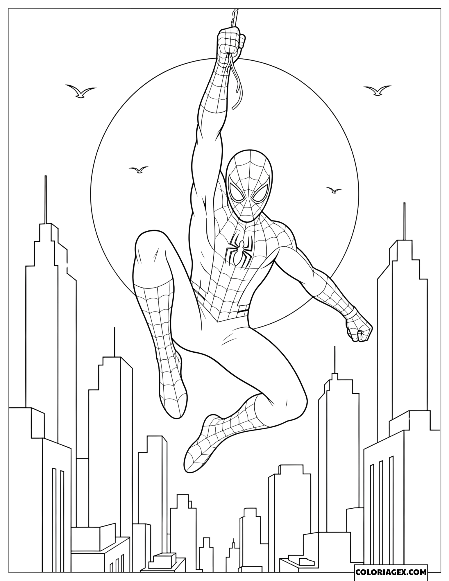 Coloriage Spiderman et Ville