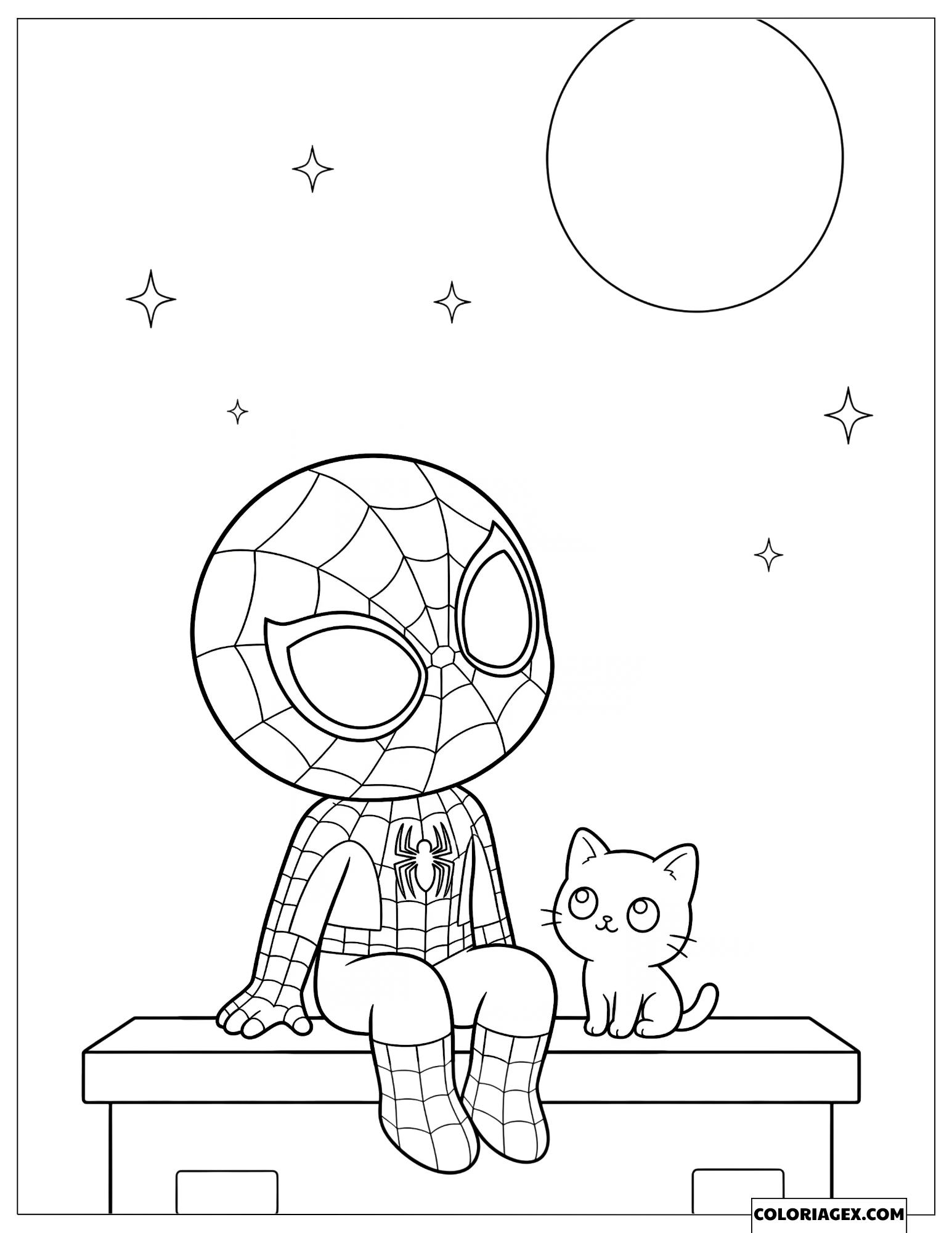 Coloriage Spiderman et son Ami Chat