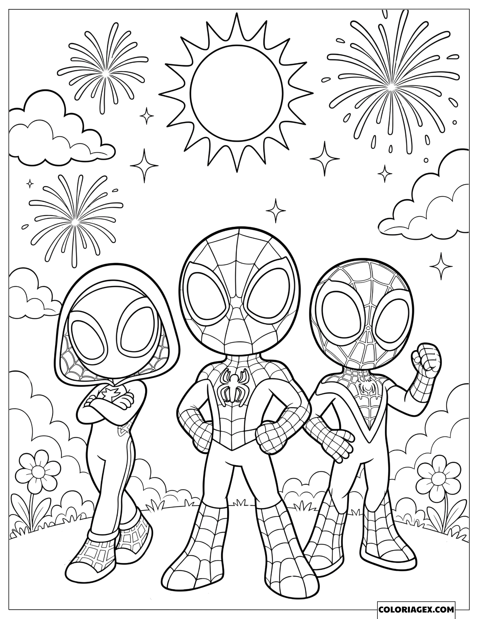Coloriage Trois Spidermans