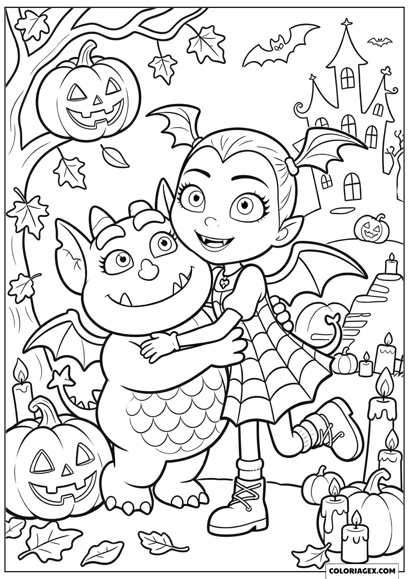 Coloriage Vampirina Faisant un Câlin à son Ami Monster
