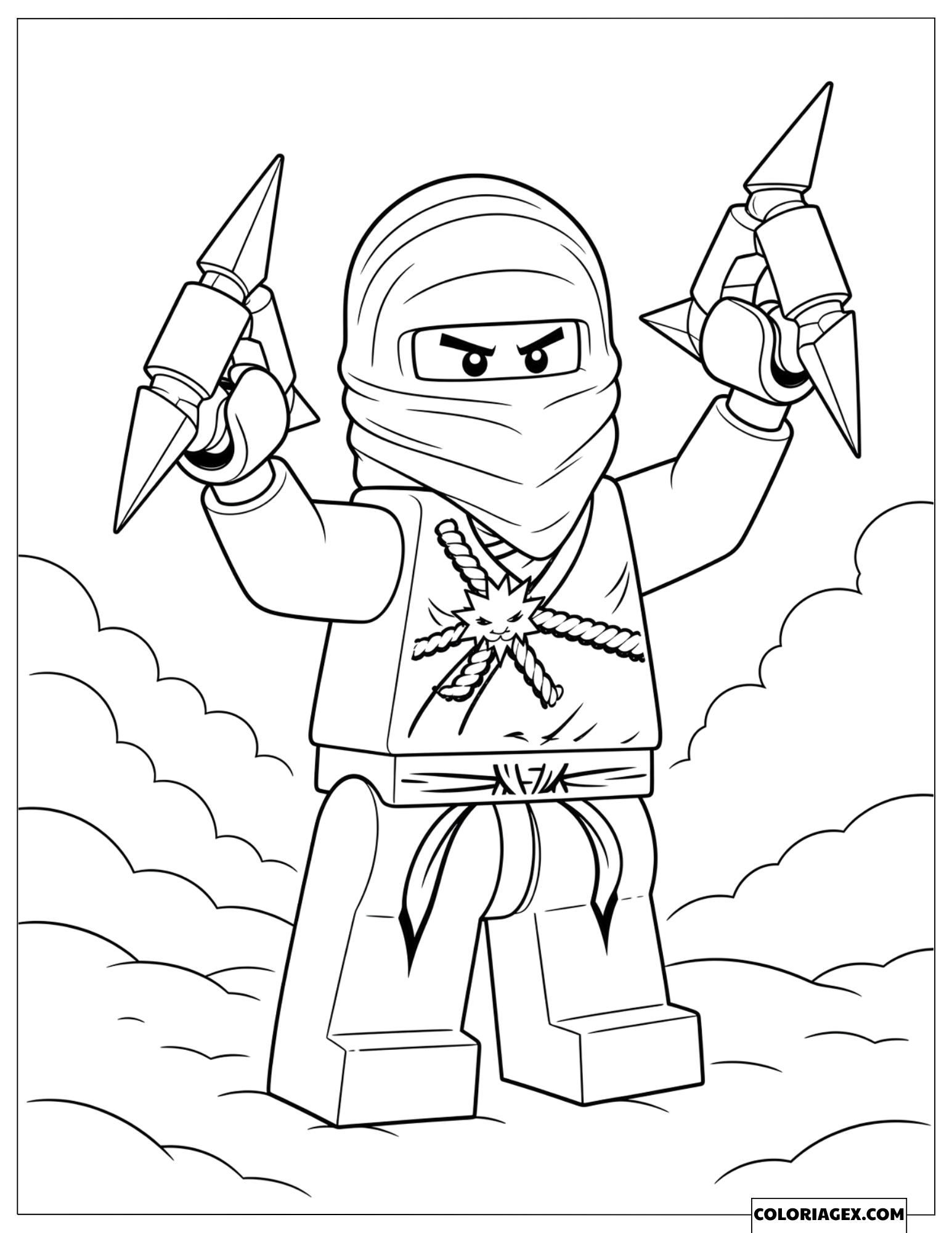 Coloriage Zane tenant levés des shurikens de glace dans les nuages