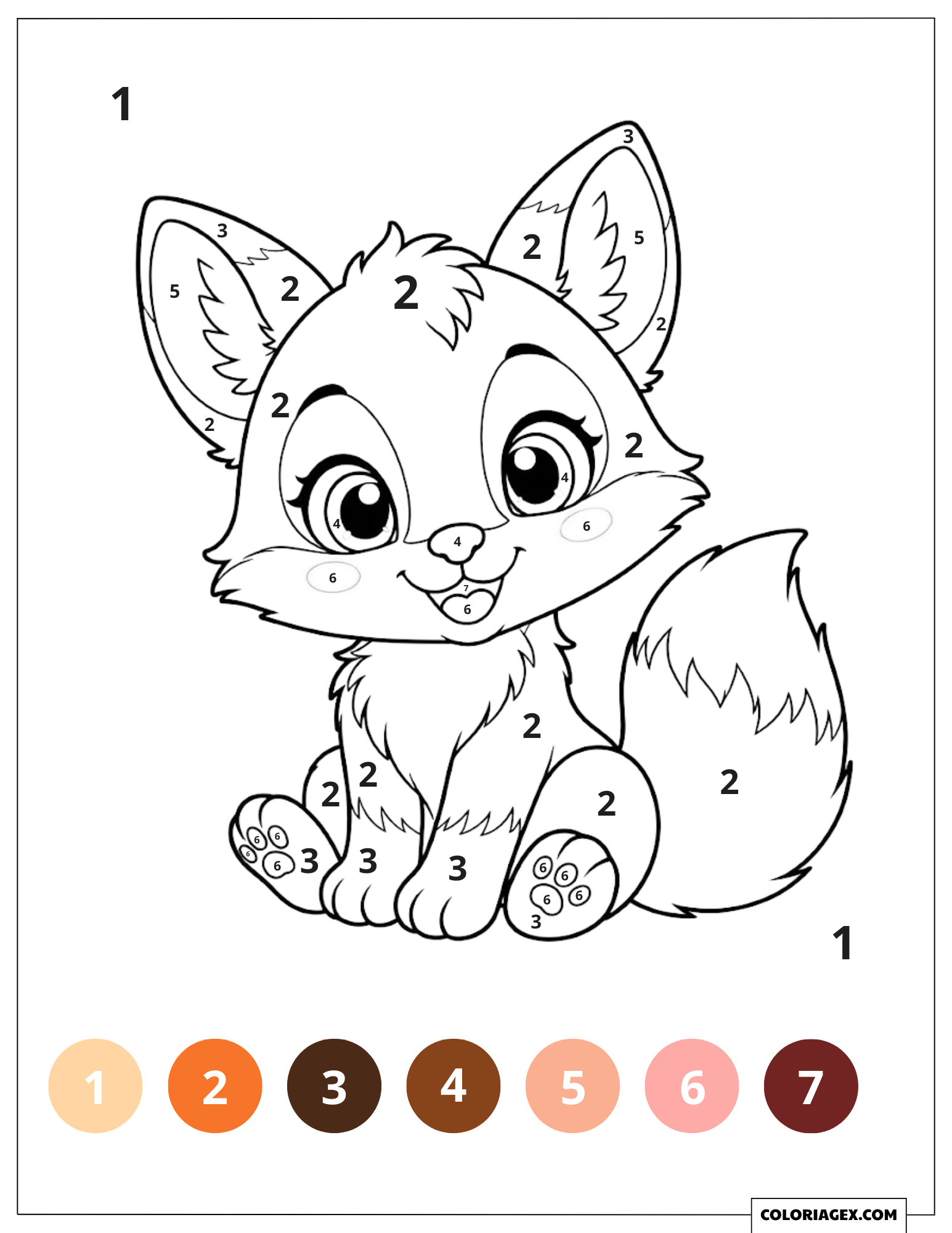Coloriage de Petit Renard aux Grands Yeux Ronds et Adorables par Numéros