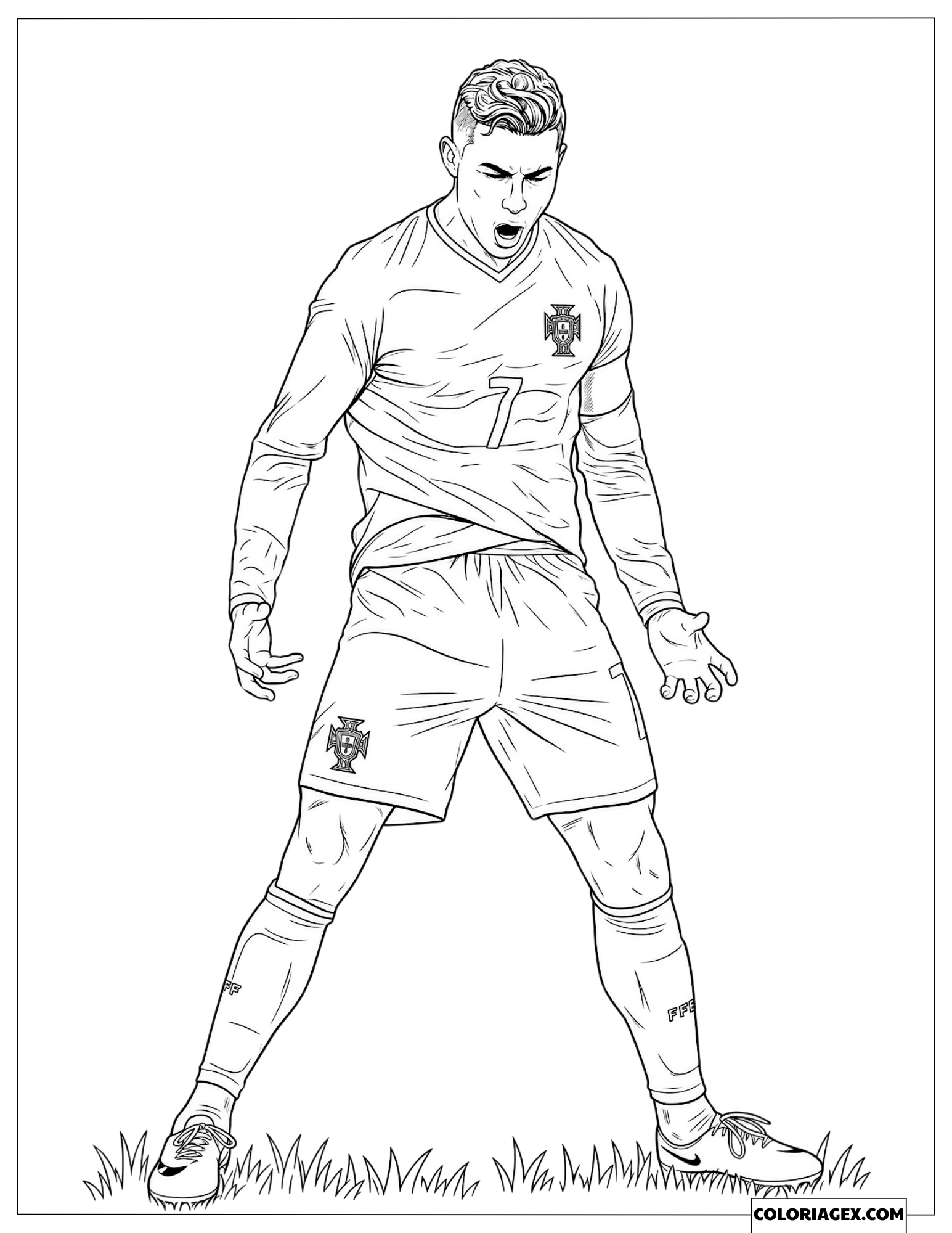 Coloriage du célèbre joueur de football Cristiano Ronaldo célébrant un but