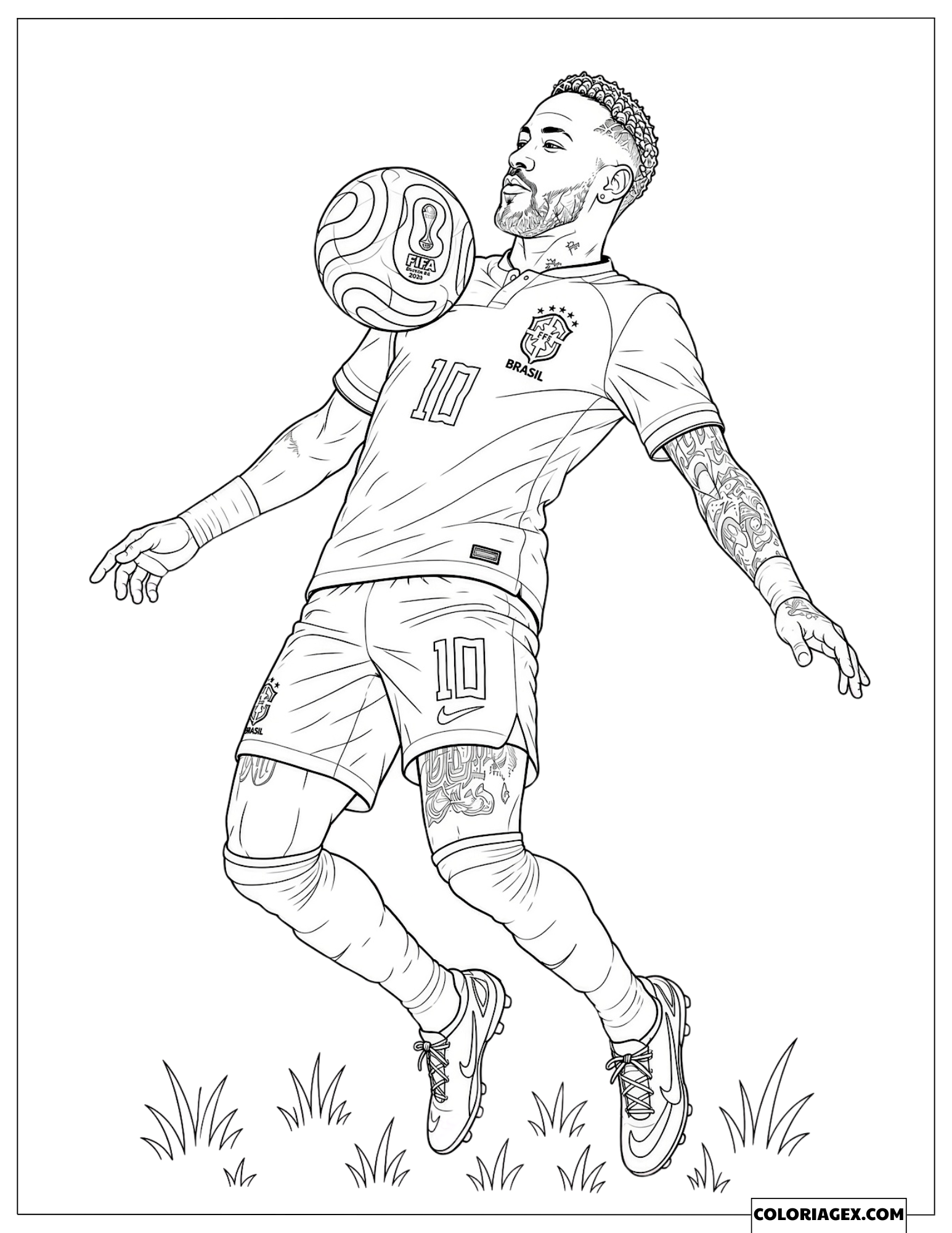 Coloriage du célèbre joueur de football Neymar Jr contrôlant le ballon