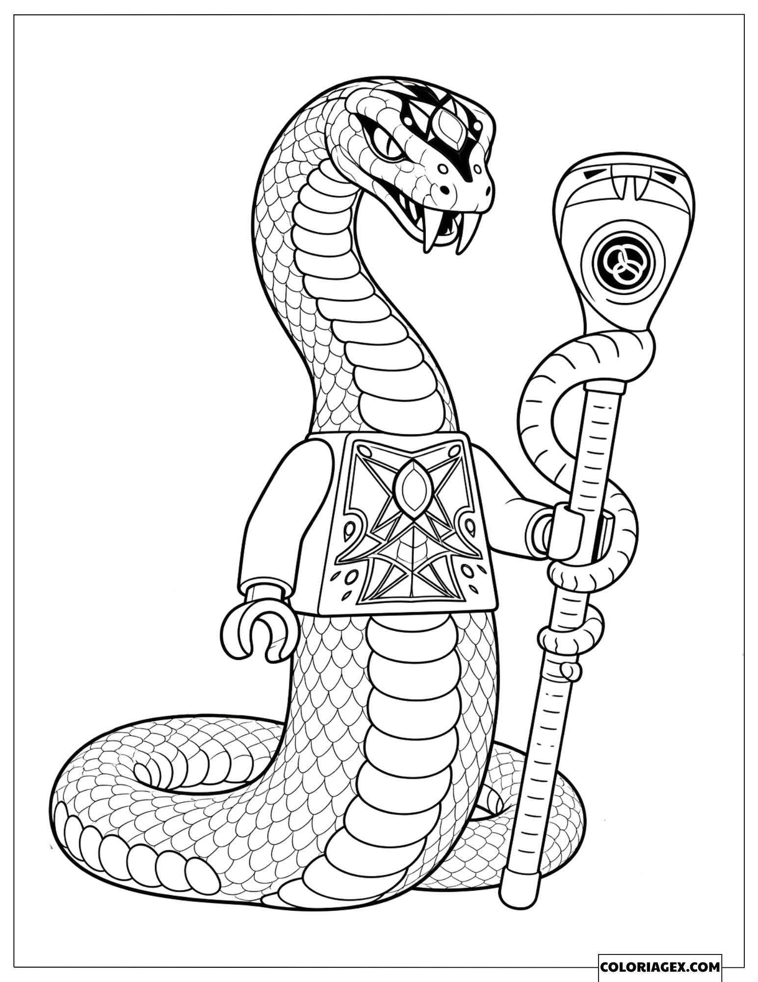 Coloriage du guerrier Serpentine tenant un bâton de pouvoir
