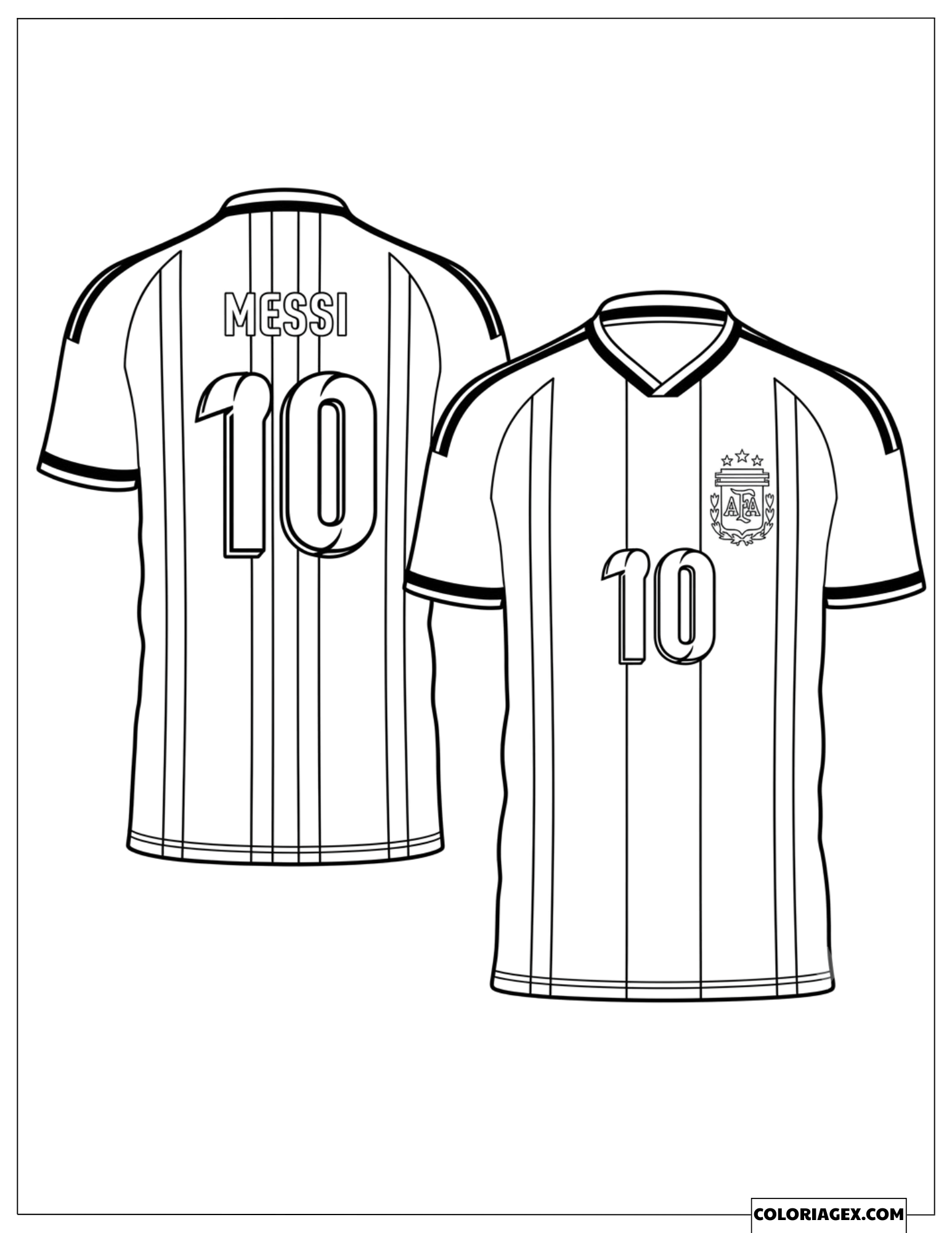 Coloriage du maillot de foot à rayures numéro 10 de Lionel Messi