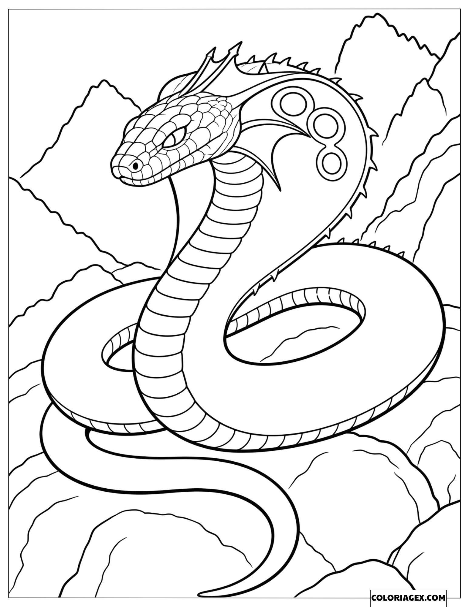 Coloriage du monstre serpent géant Great Devourer sur les rochers