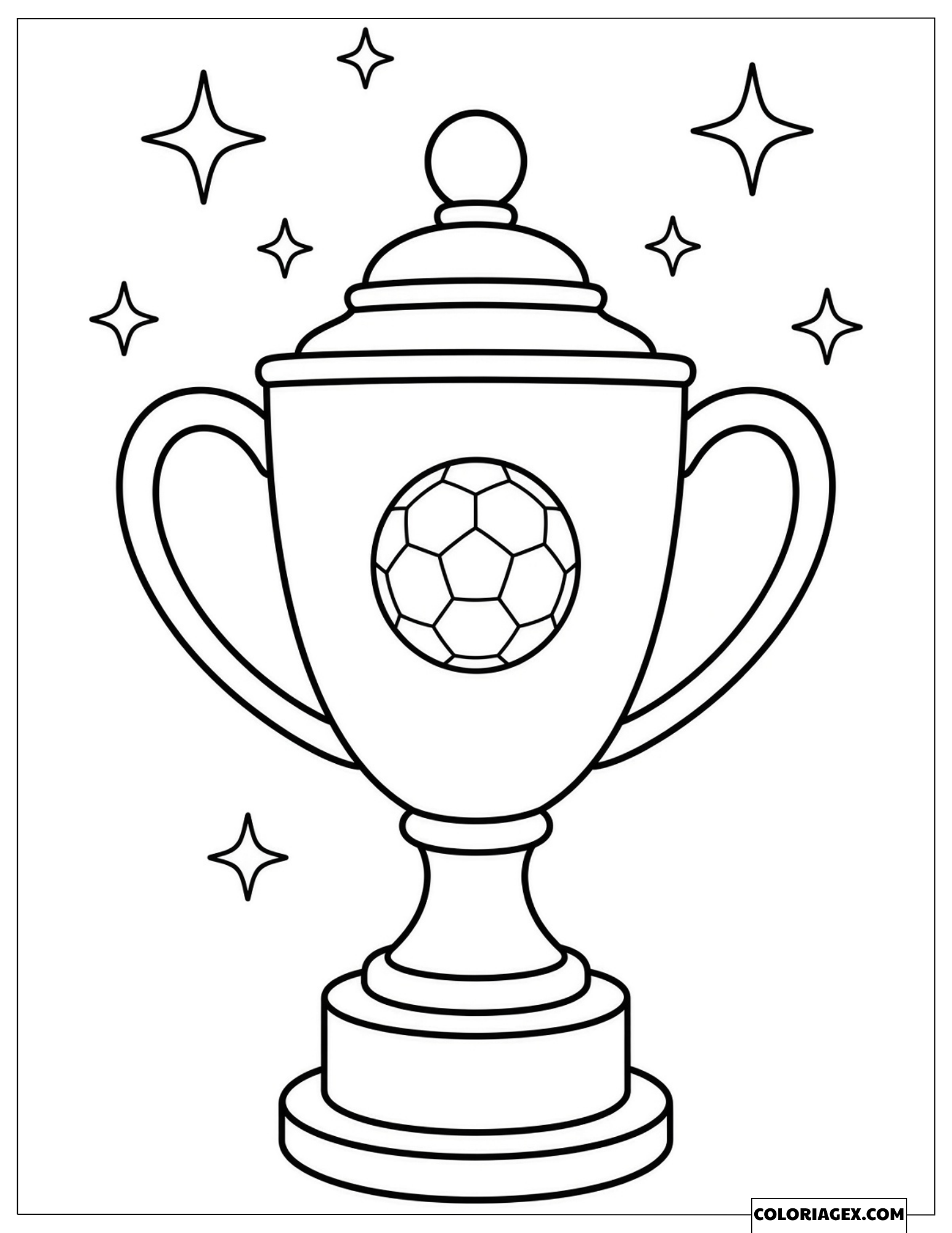 Coloriage d'un trophée de football doré avec un ballon intégré