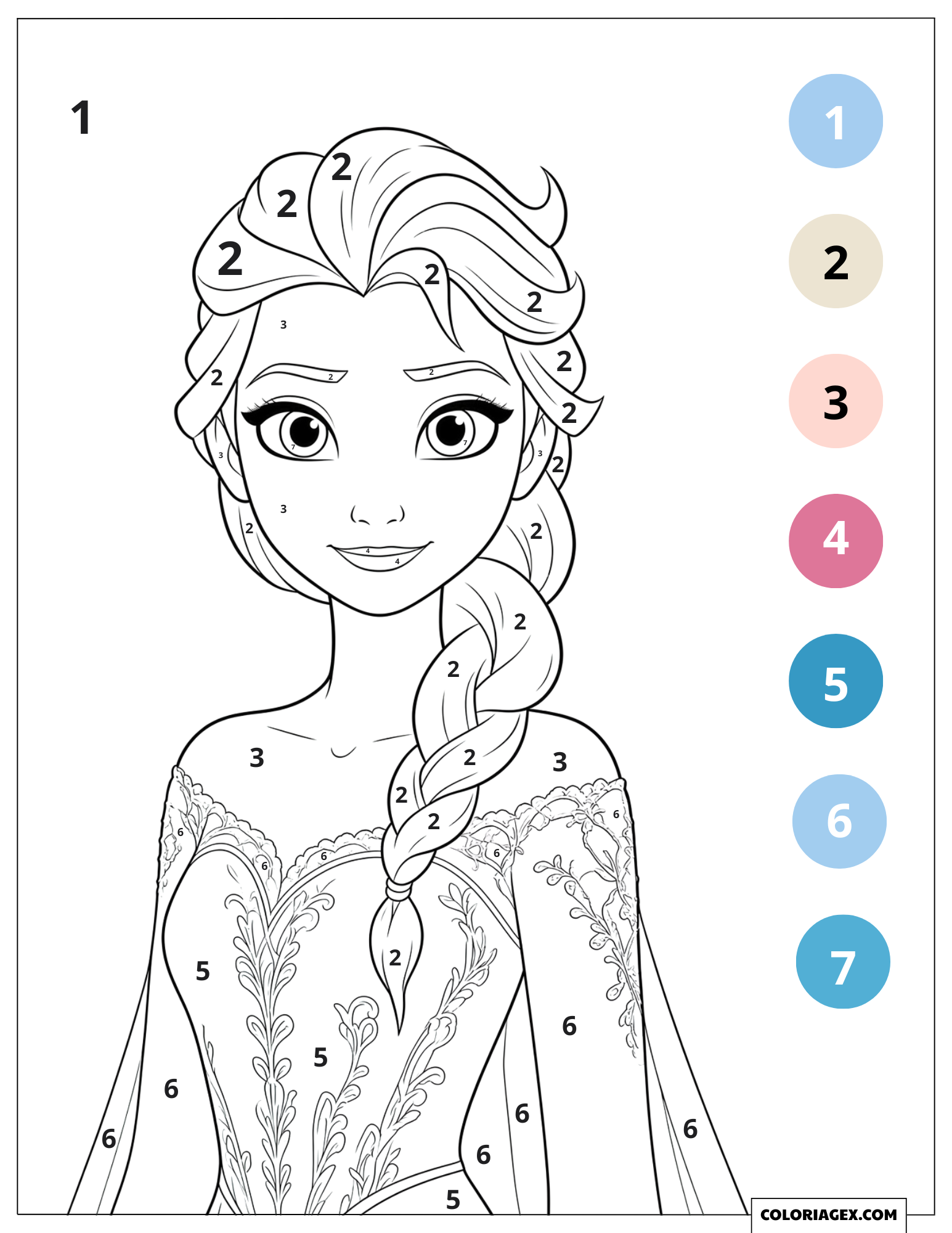 Coloriage par numéros d’Elsa avec un sourire doux