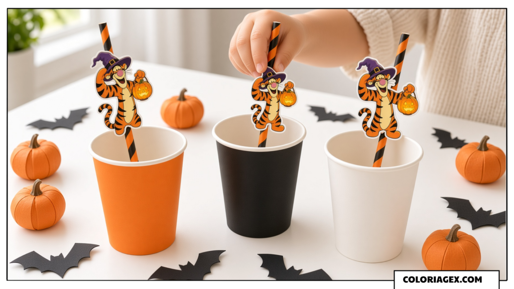 Décorations de Pailles Disney Halloween à Fabriquer avec des Coloriages