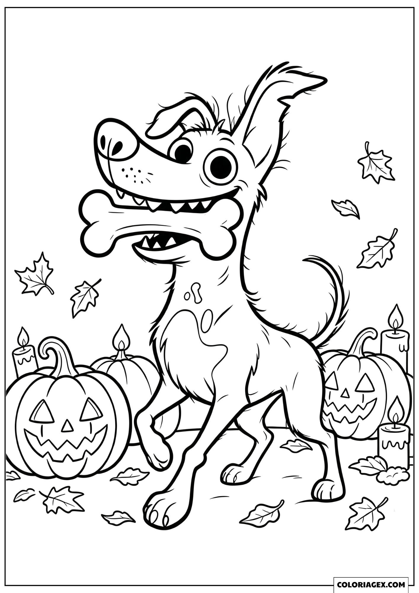 Dessin Dante le Chien Amusant Rengainant un Os d'Halloween