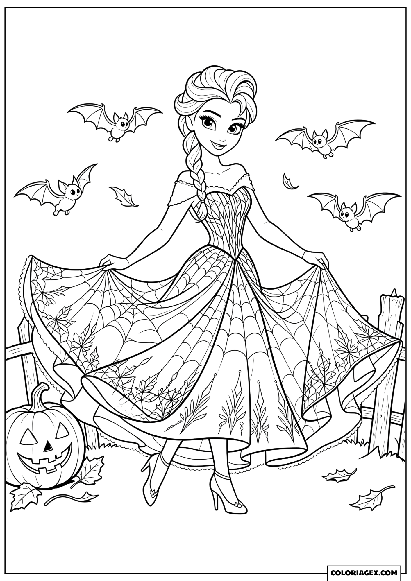 Dessin Elsa Danse en Robe Toile d'Araignée avec les Chauves-Souris
