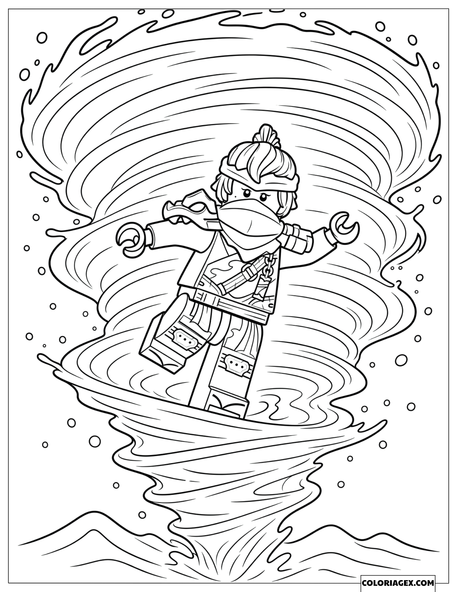 Dessin Nya tournoyant dans une tempête d'eau et de bulles