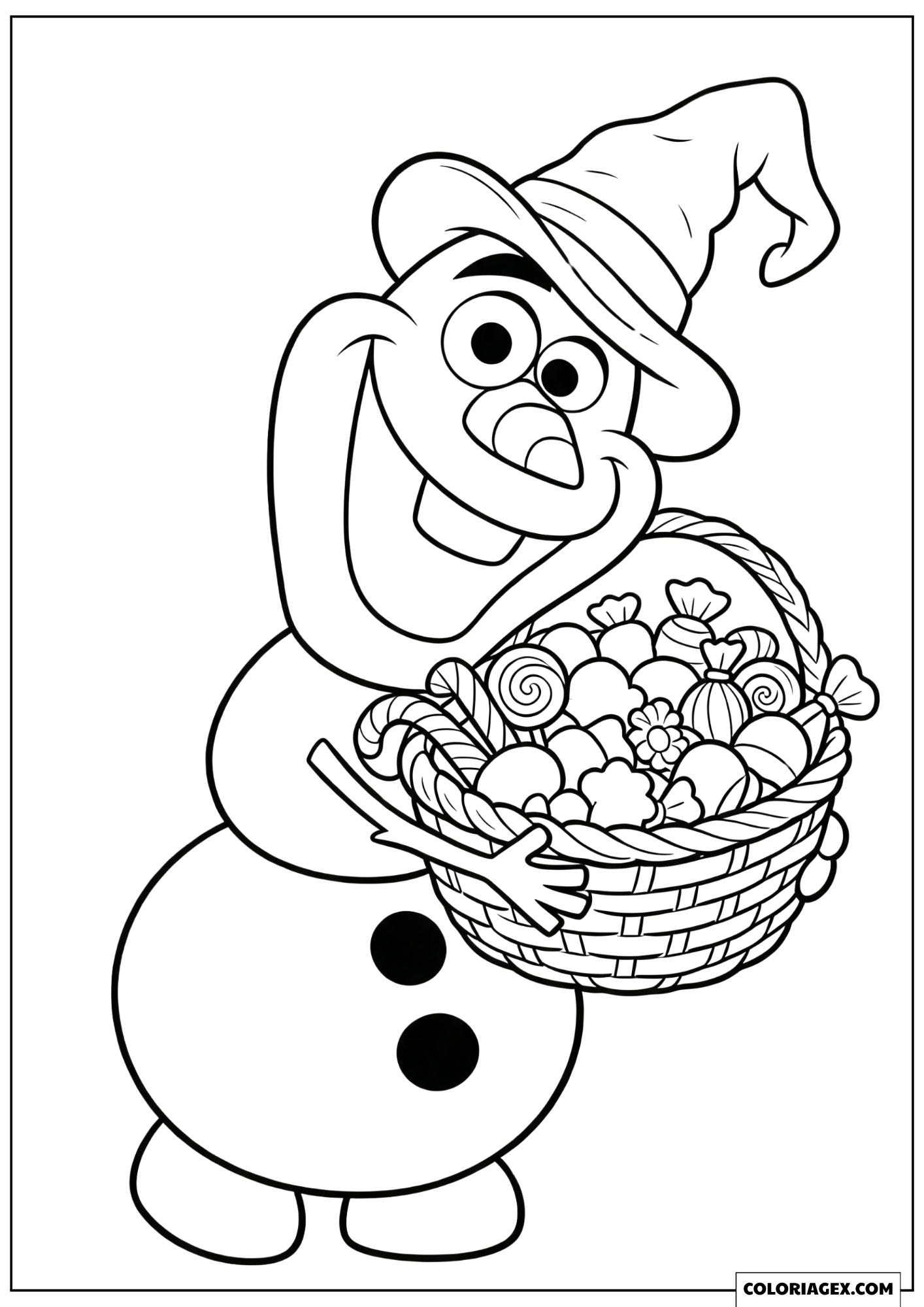 Dessin Olaf le Sorcier Rigolo avec son Panier de Friandises