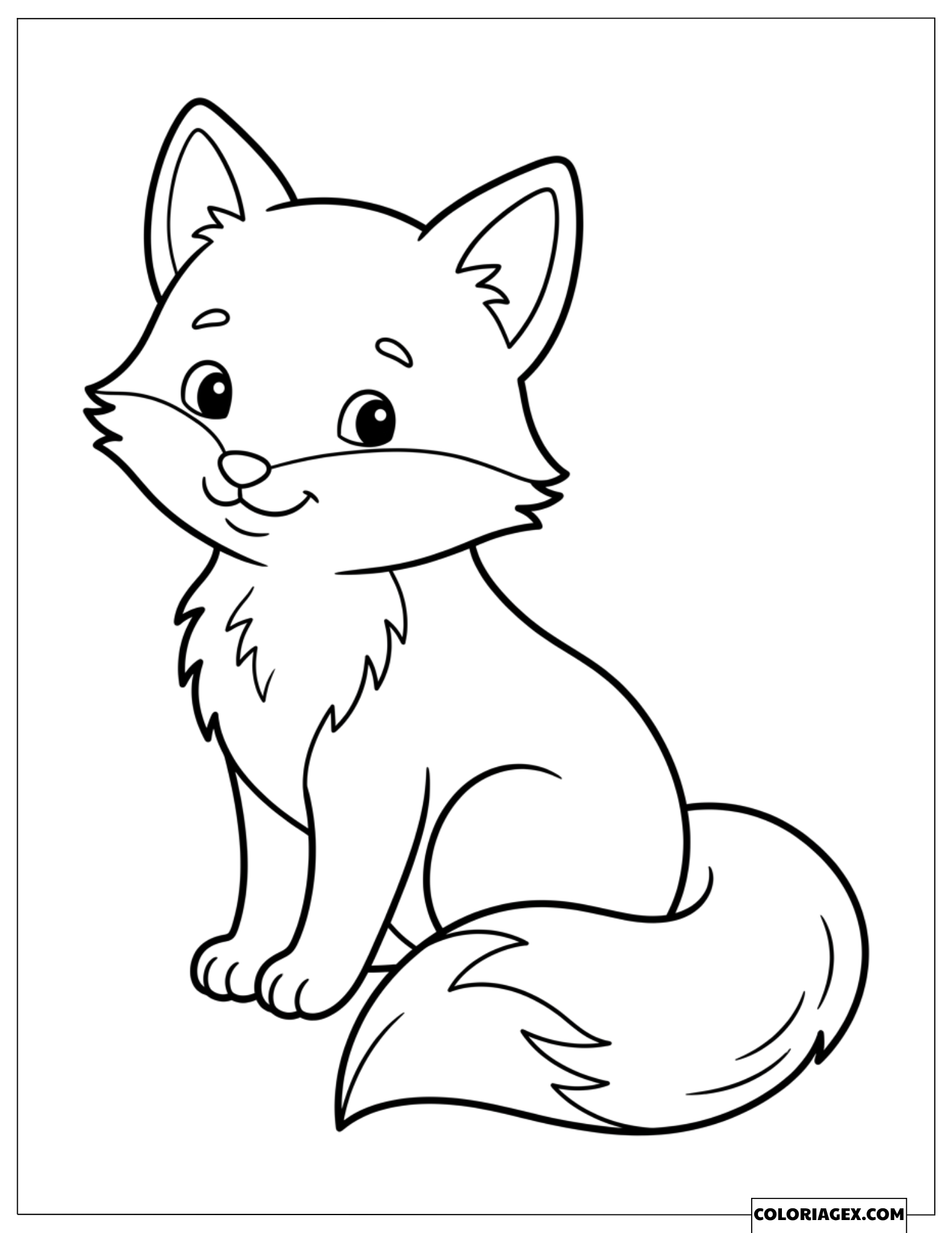 Dessin Petit Renard Sage Assis avec une Longue Queue