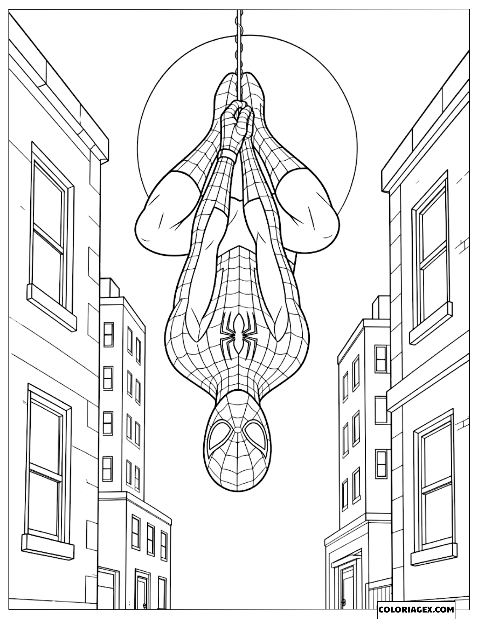 Dessin Spiderman Suspendu dans la Rue