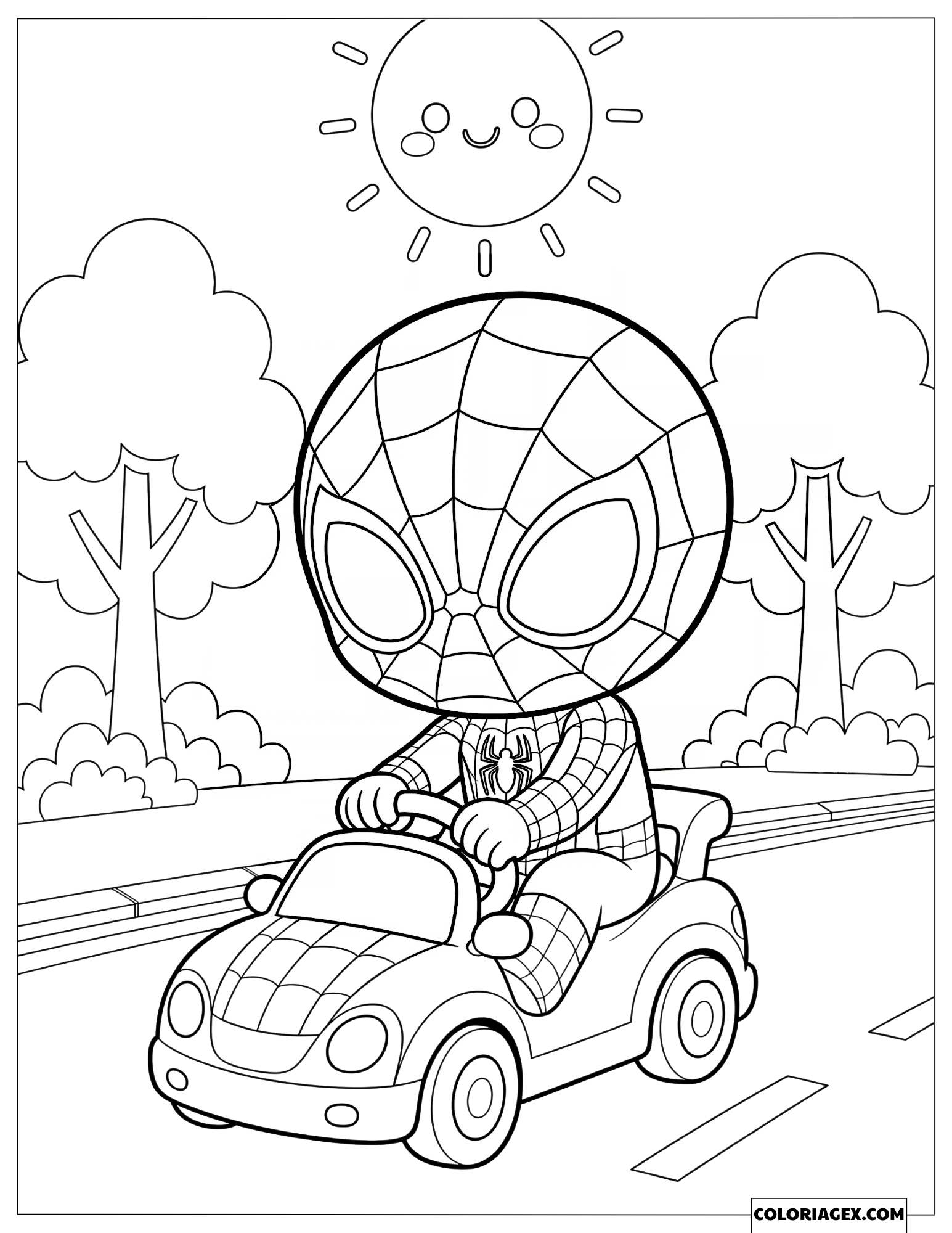 Dessin Spiderman en Voiture