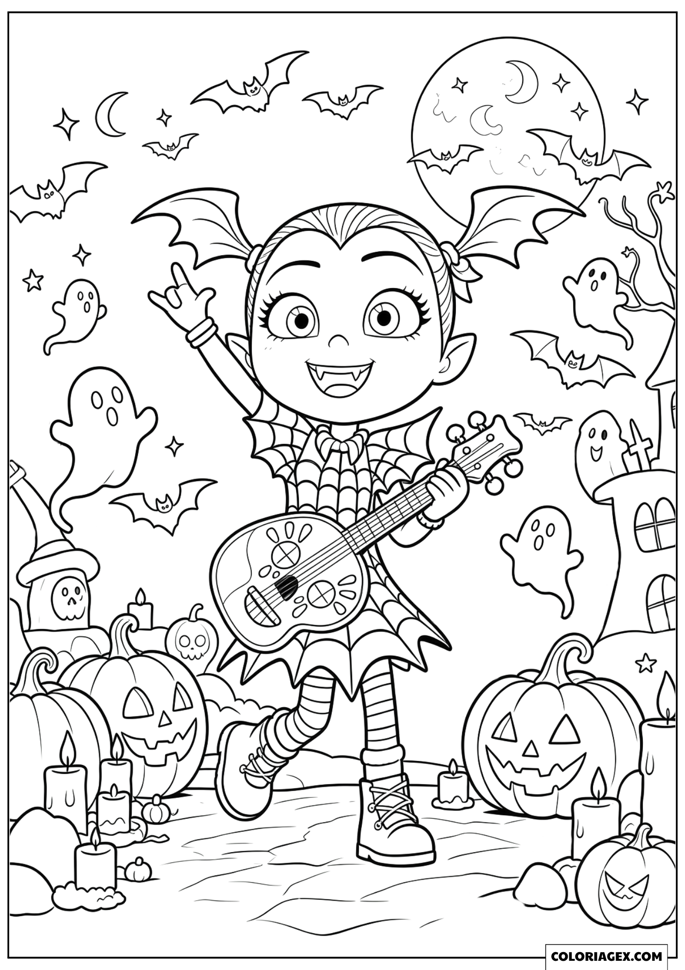 Dessin Vampirina Jouant de la Guitare Sous la Pleine Lune