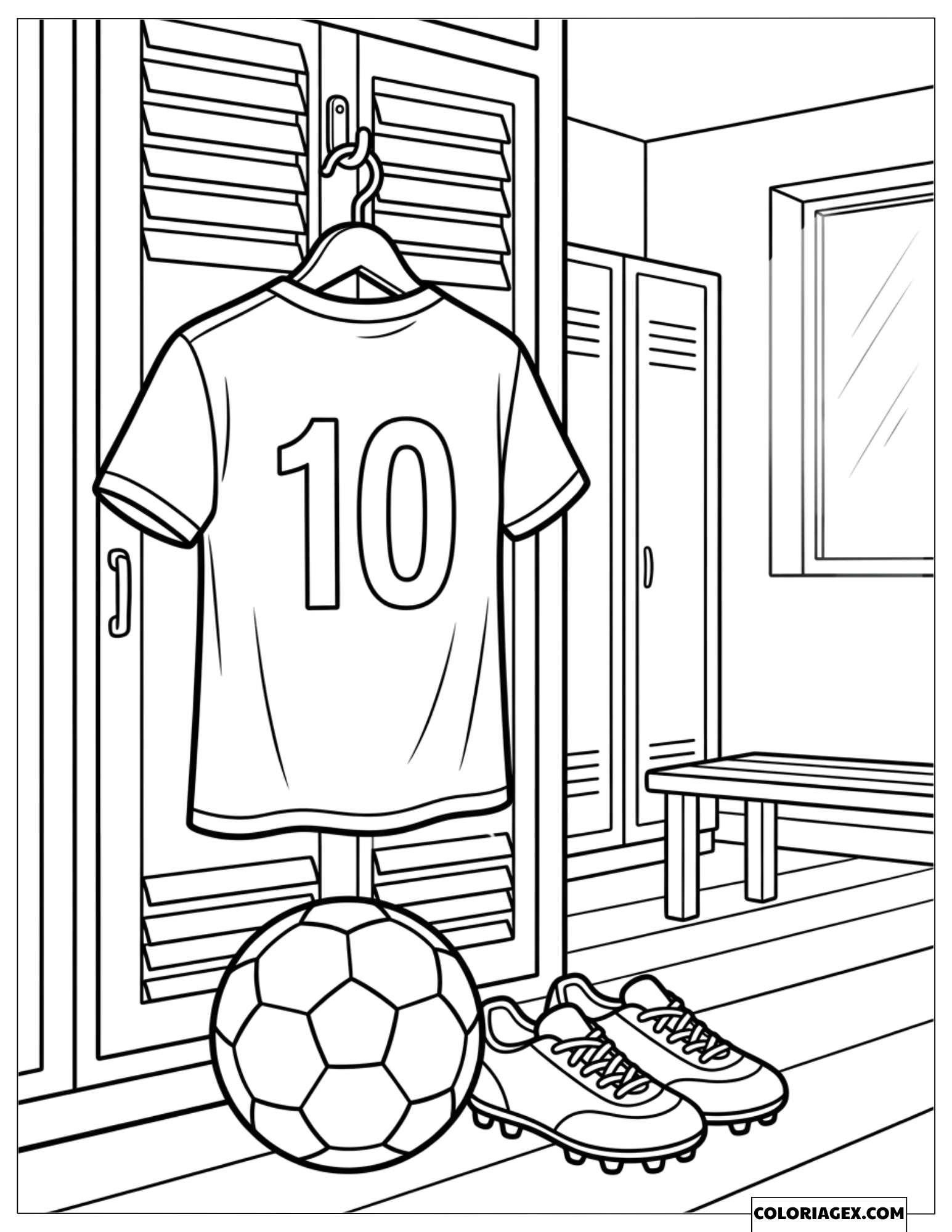 Dessin de maillot de foot numéro 10 dans le vestiaire