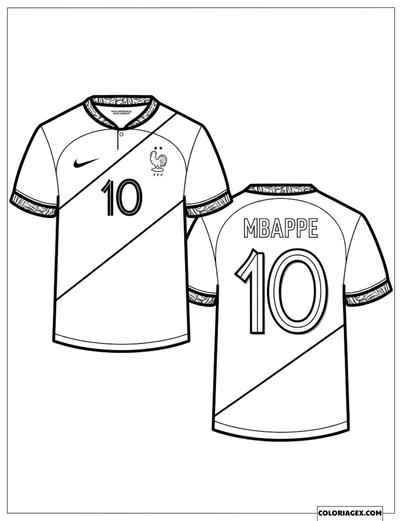 Dessin du maillot de foot numéro 10 de Kylian Mbappé