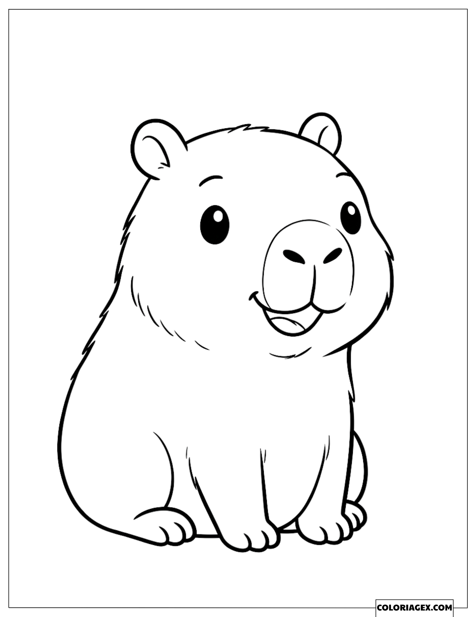 Dessin d'un capybara assis souriant avec des lignes simples pour les débutants